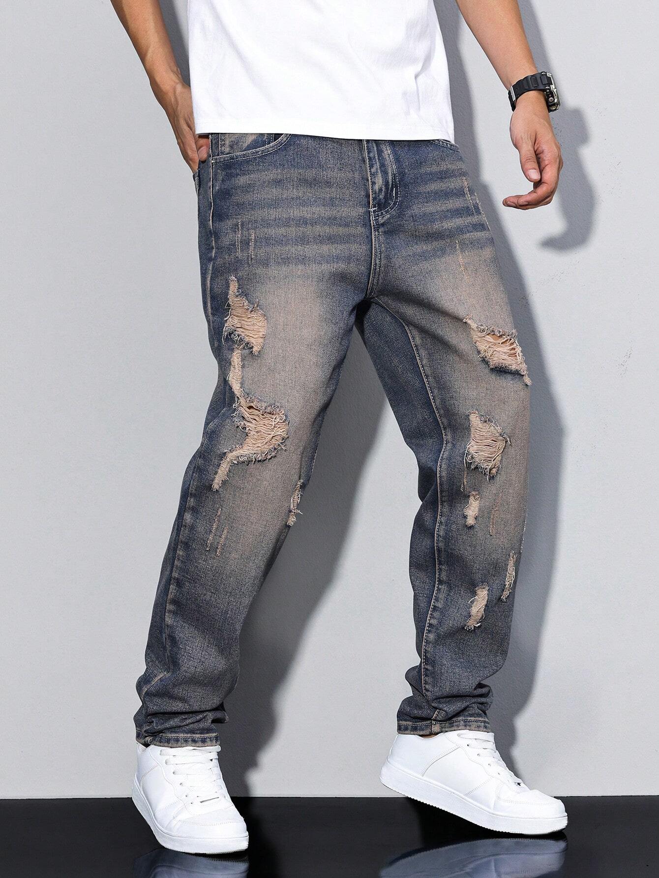 Damage Blue Straight Fit Jeans - Image 5