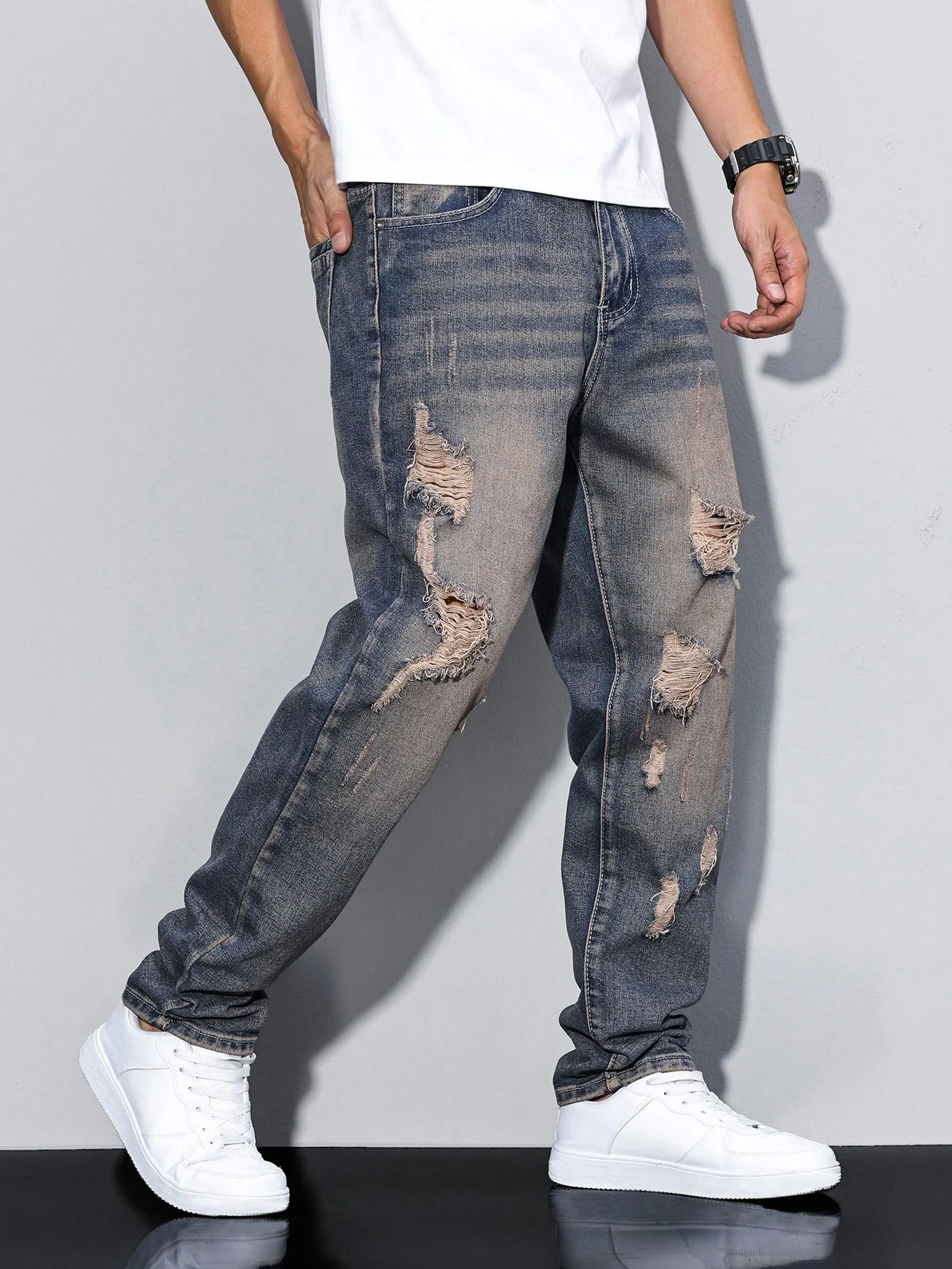 Damage Blue Straight Fit Jeans - Image 6