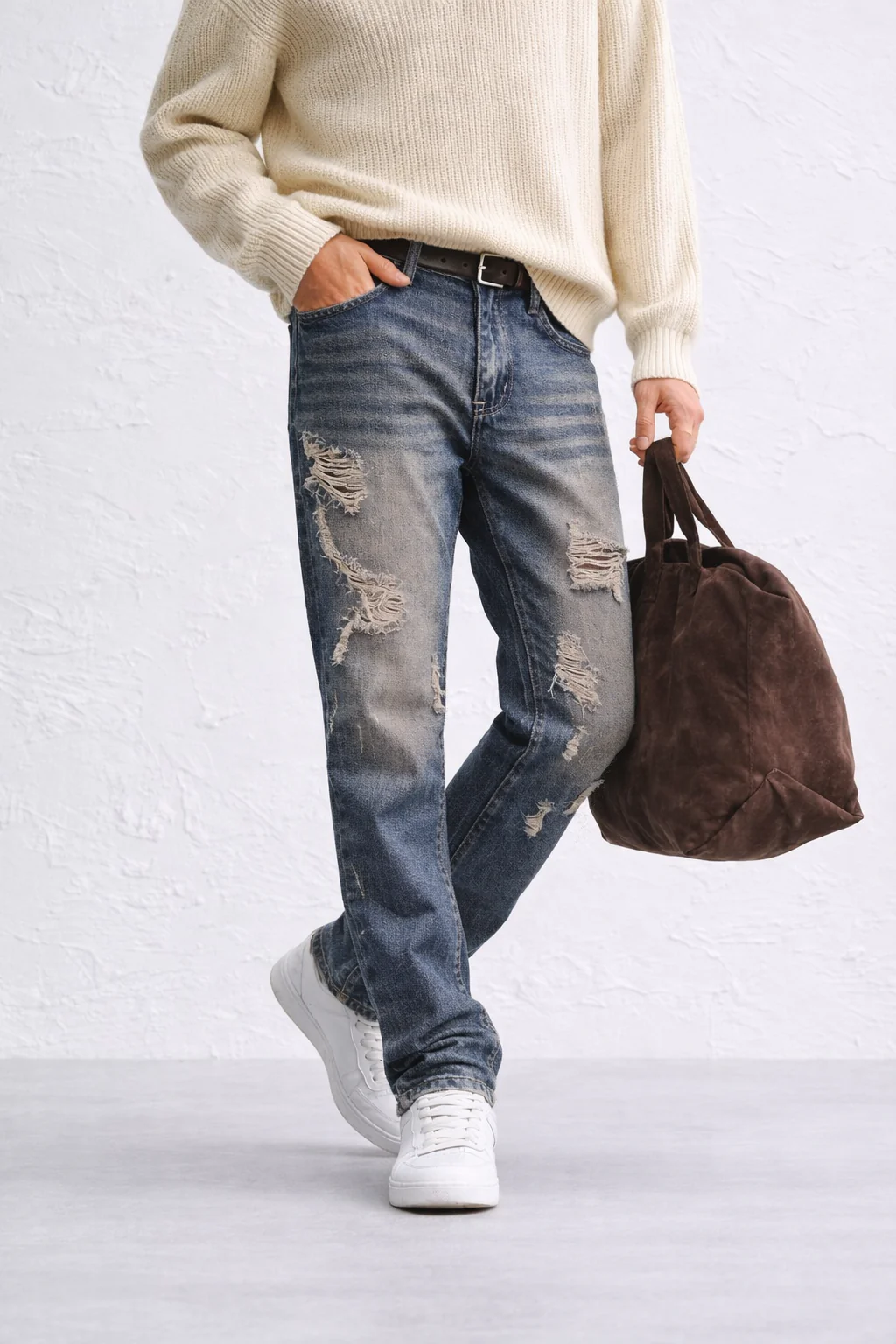 Damage Blue Straight Fit Jeans - Image 9