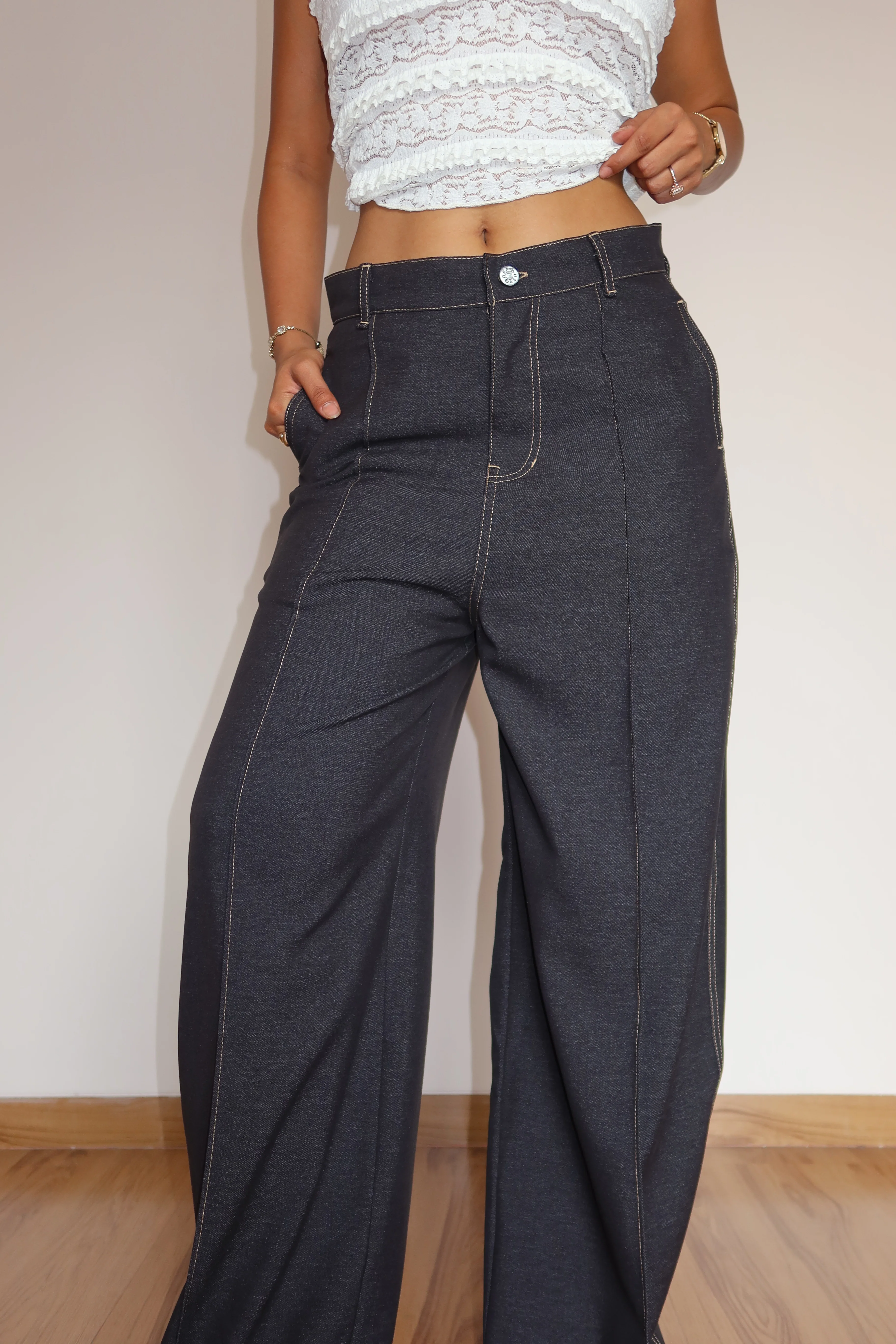 Denim-Inspired Pin-Tuck Barrel Pants - Image 15