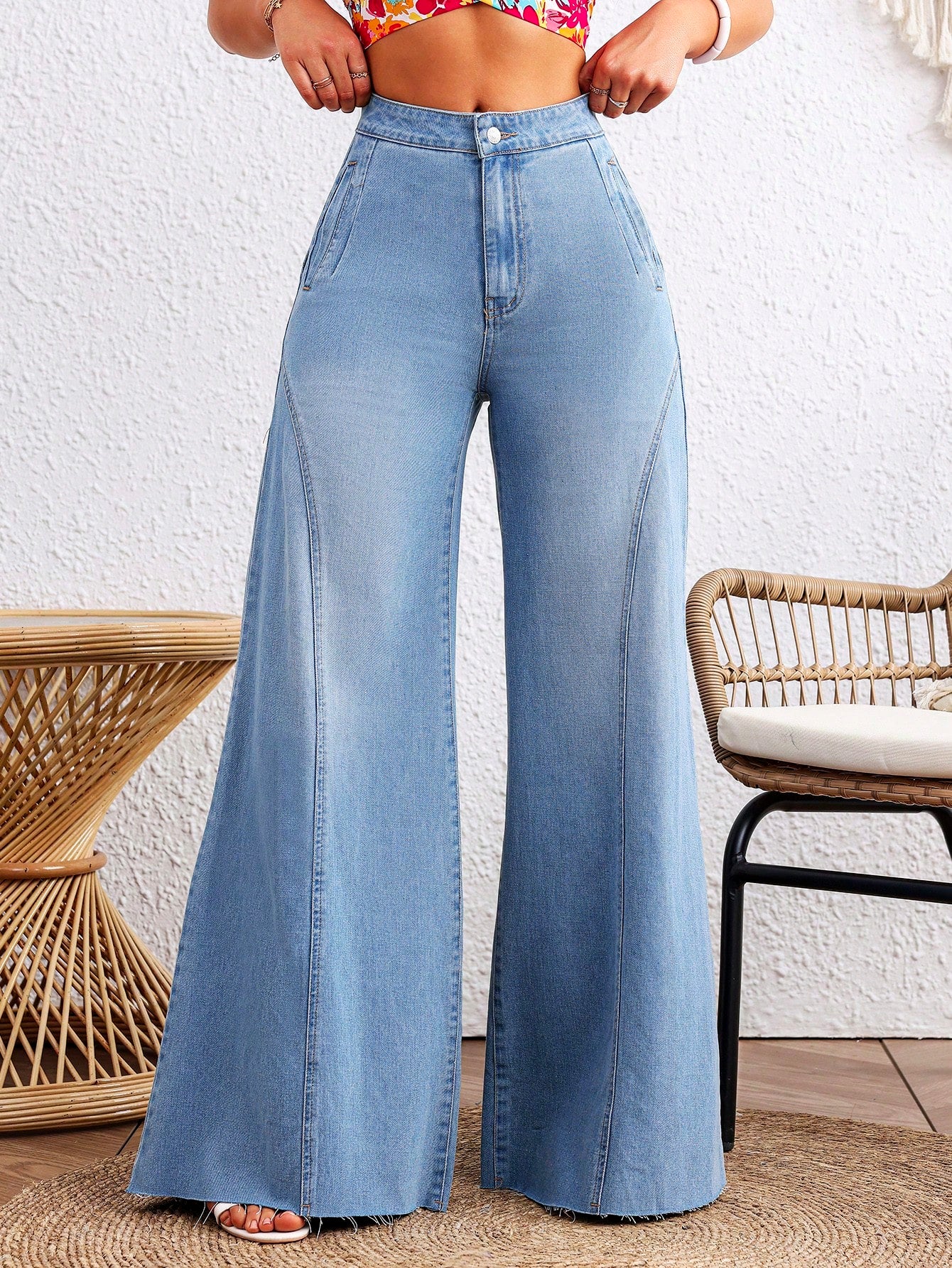 Detailed Stitch Super Wide Leg Jeans - Image 14