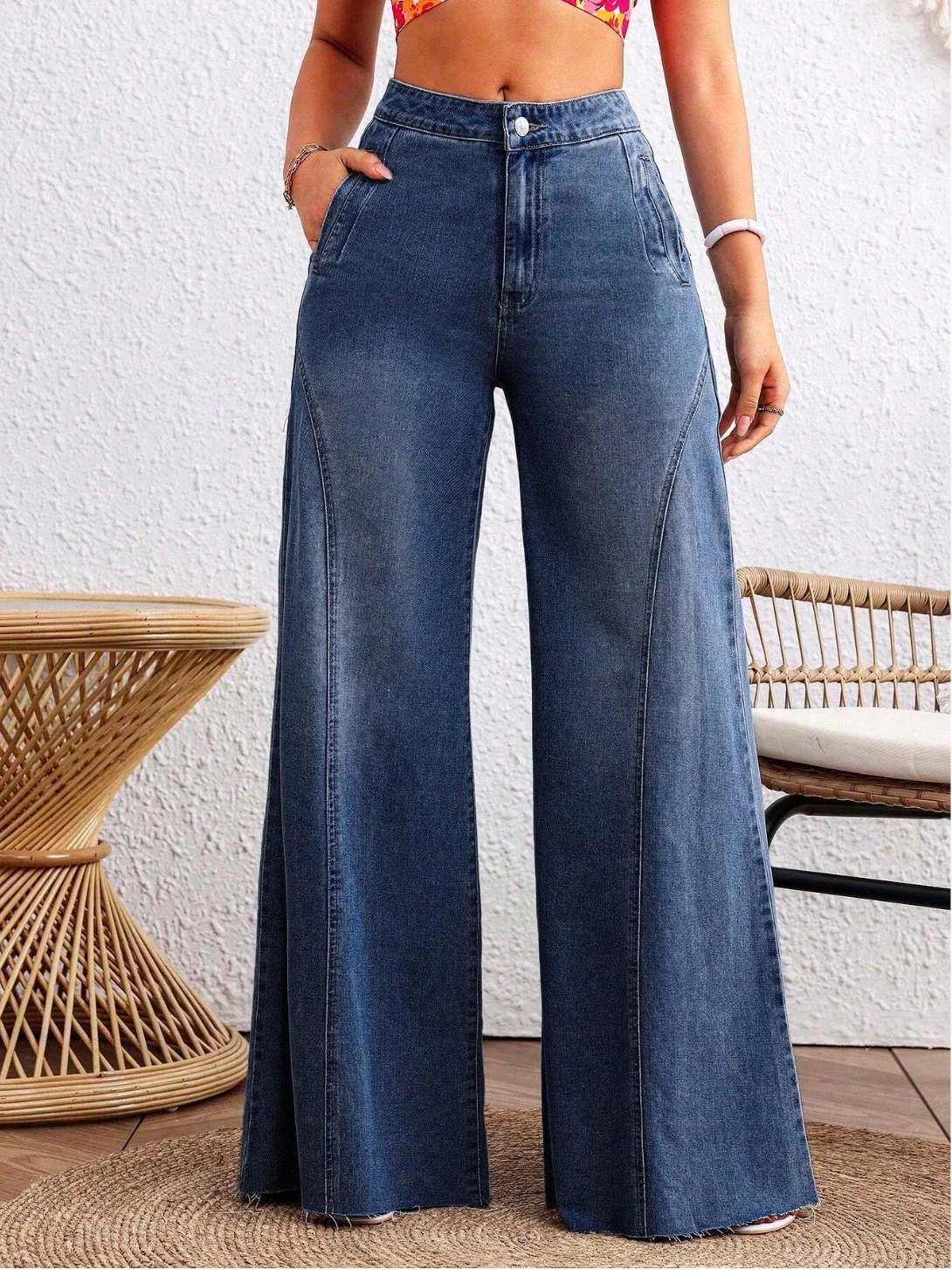 Detailed Stitch Super Wide Leg Jeans - Image 3
