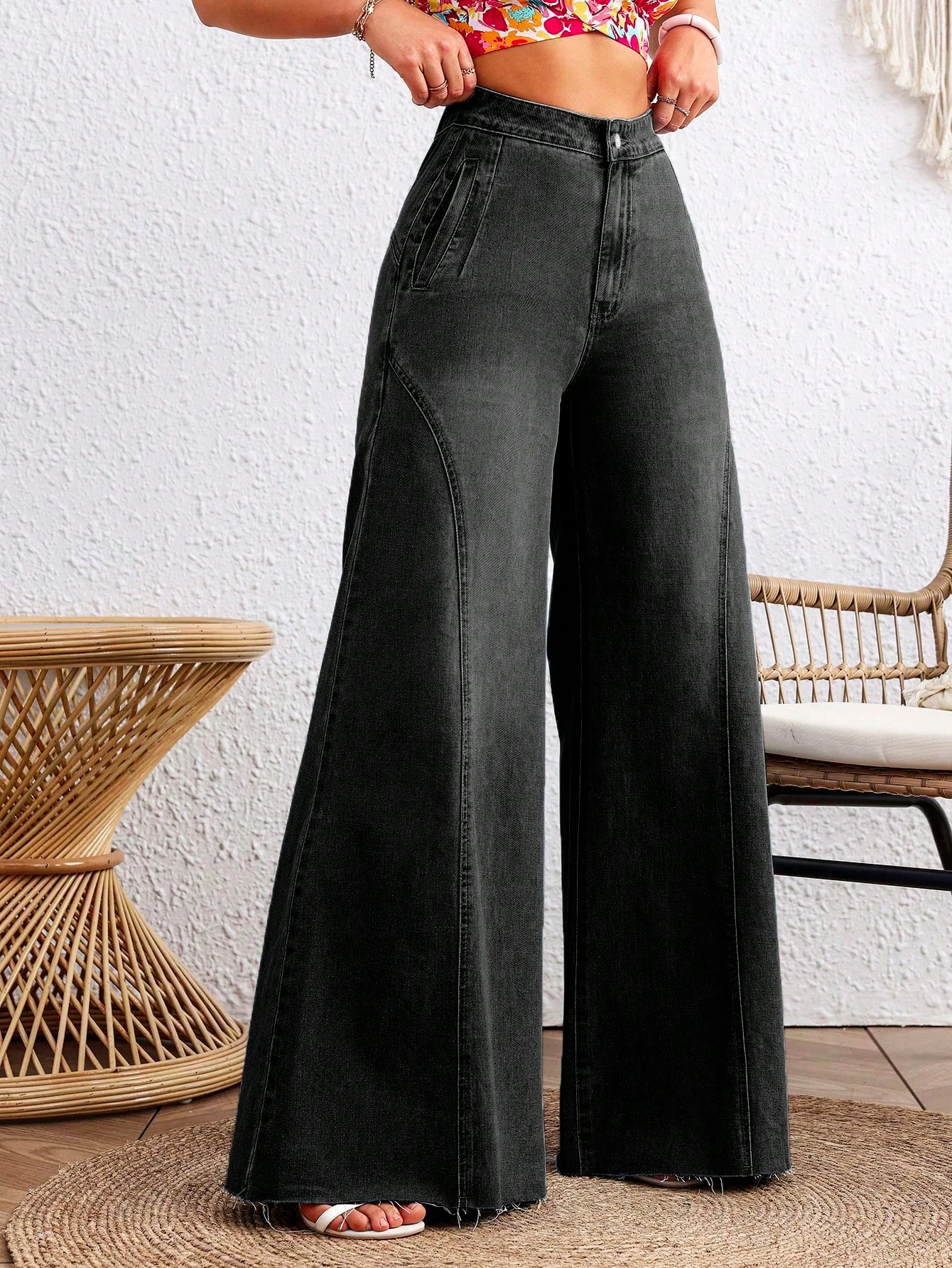 Detailed Stitch Super Wide Leg Jeans - Image 7