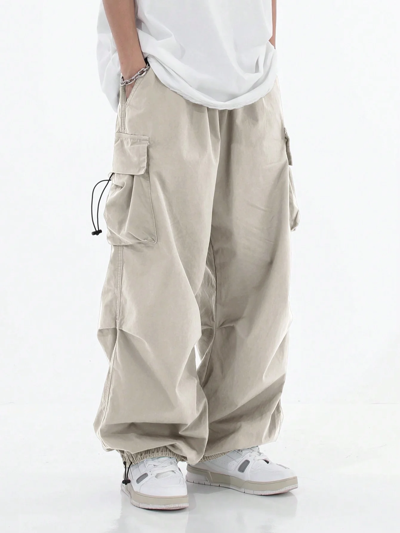 Drawstring Waist Flap Parachute Cargo Trousers - Image 12