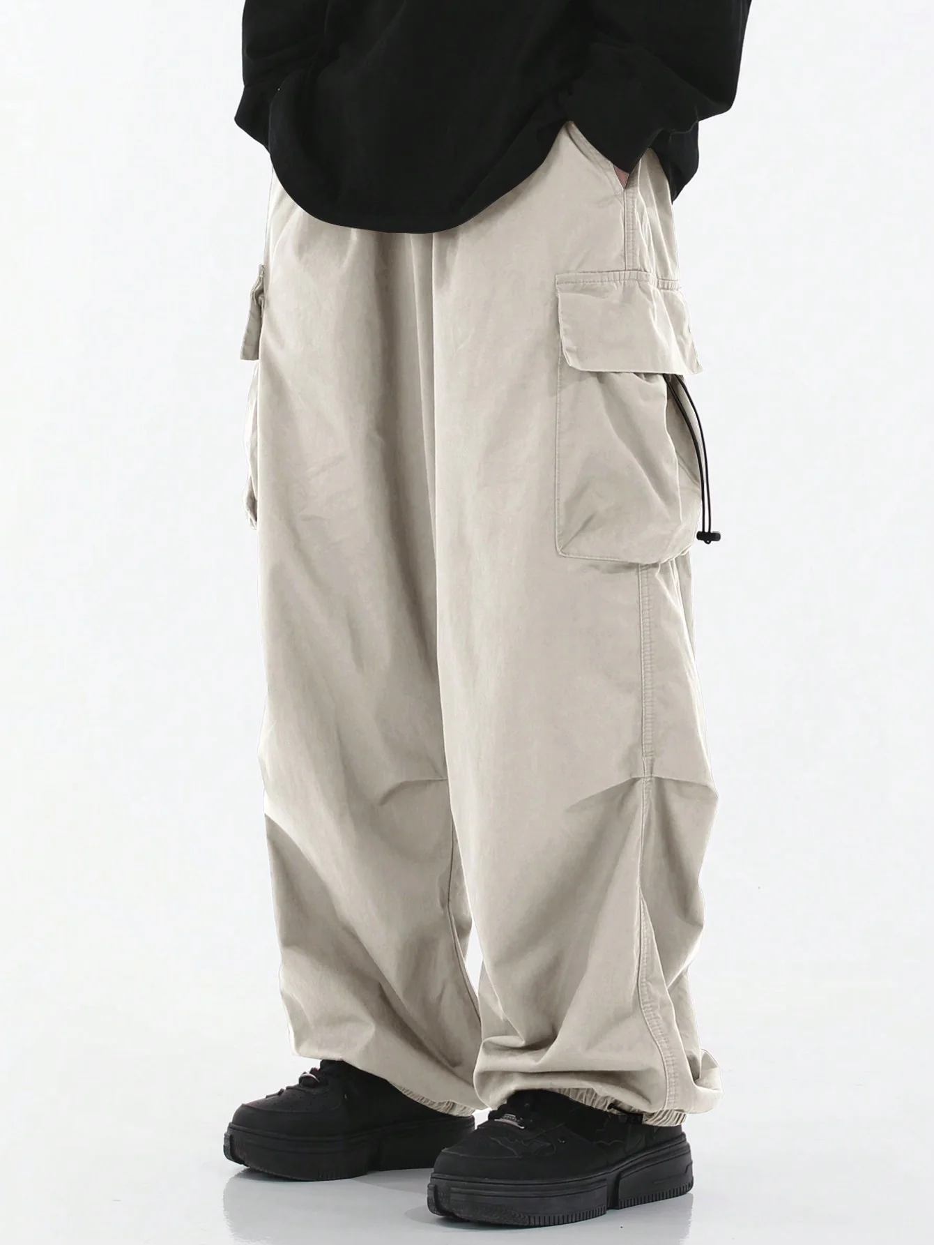 Drawstring Waist Flap Parachute Cargo Trousers - Image 13