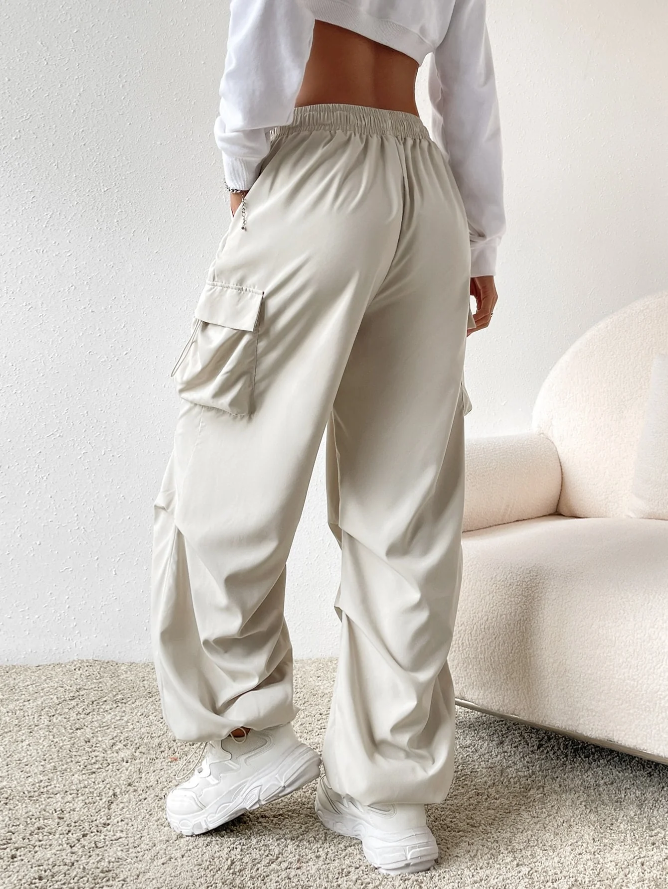 Drawstring Waist Flap Parachute Cargo Trousers - Image 15