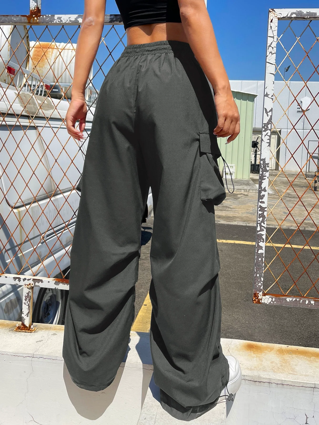 Drawstring Waist Flap Parachute Cargo Trousers - Image 20