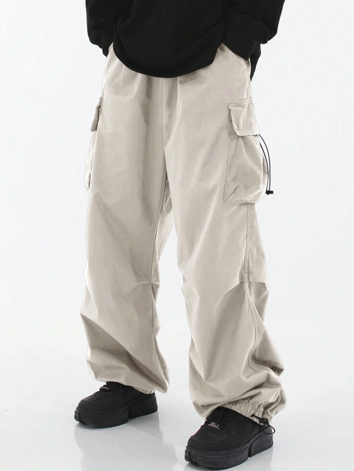 Drawstring Waist Flap Parachute Cargo Trousers - Image 24