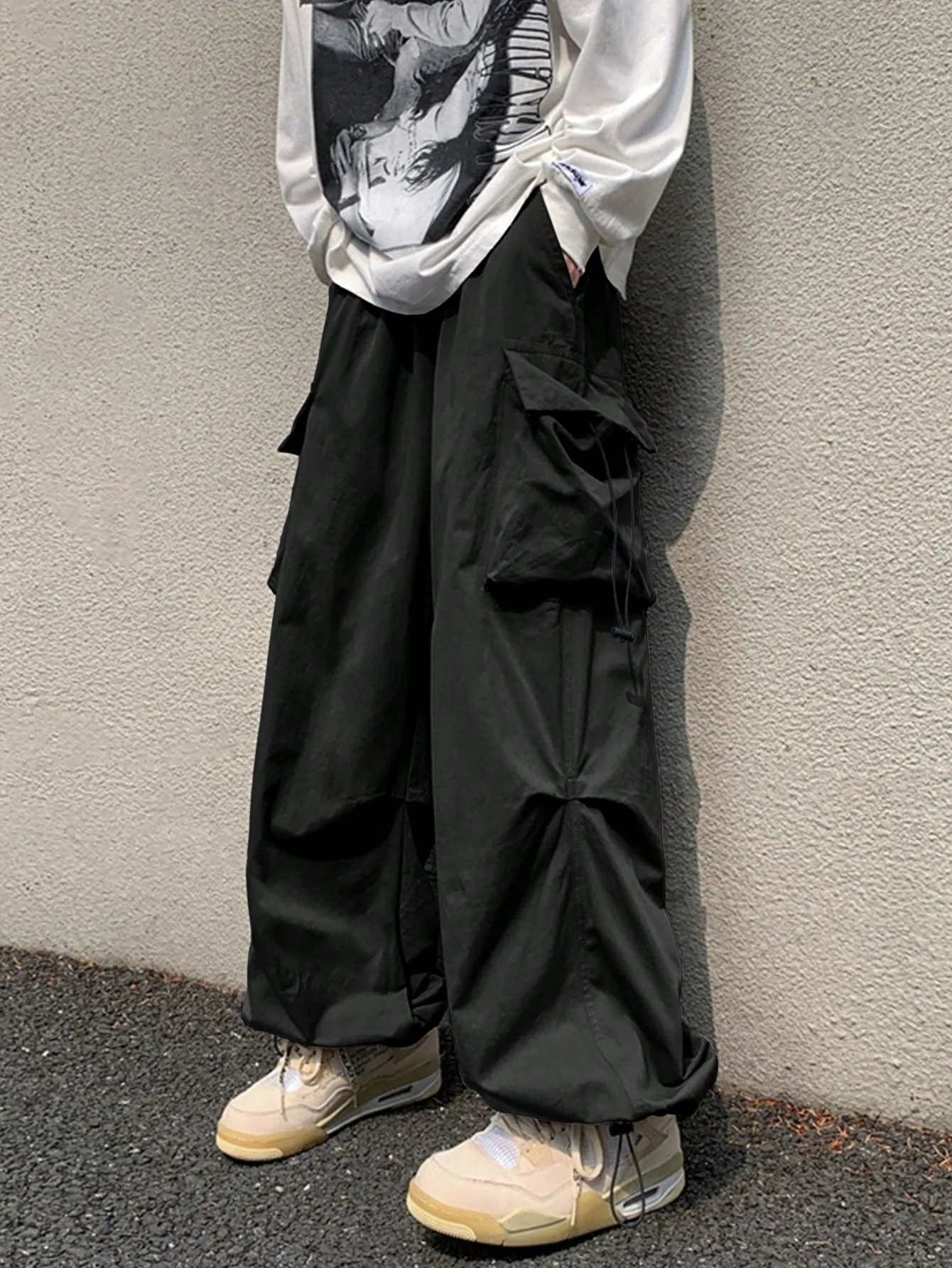 Drawstring Waist Flap Parachute Cargo Trousers - Image 25