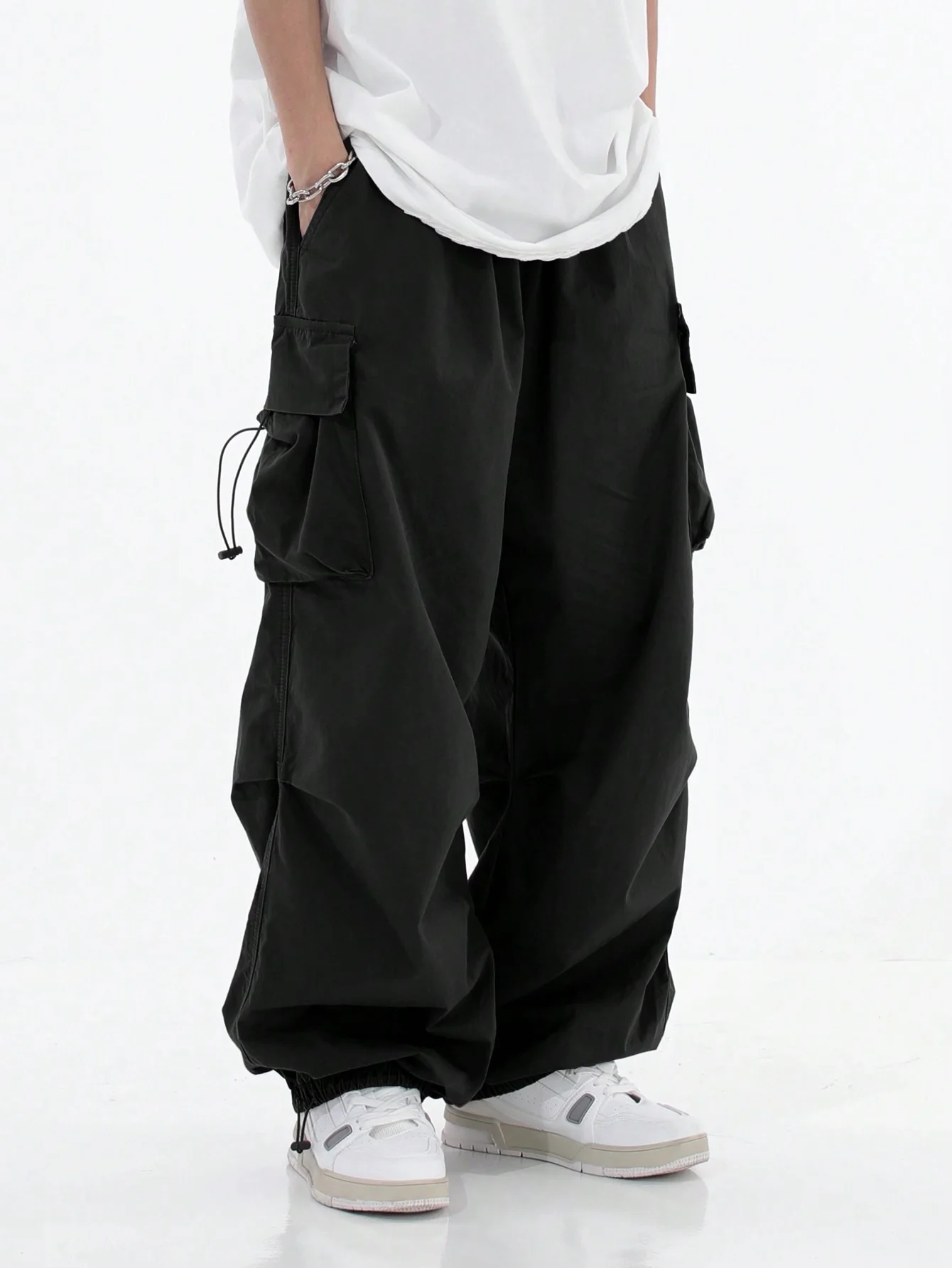 Drawstring Waist Flap Parachute Cargo Trousers - Image 29