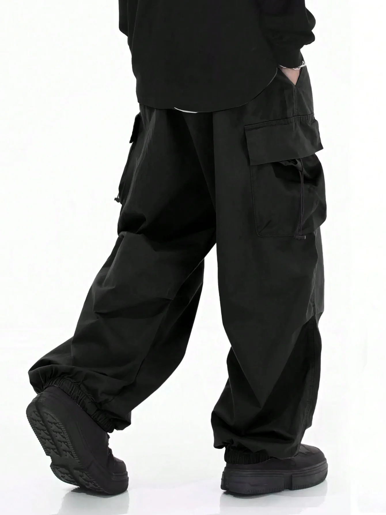 Drawstring Waist Flap Parachute Cargo Trousers - Image 30