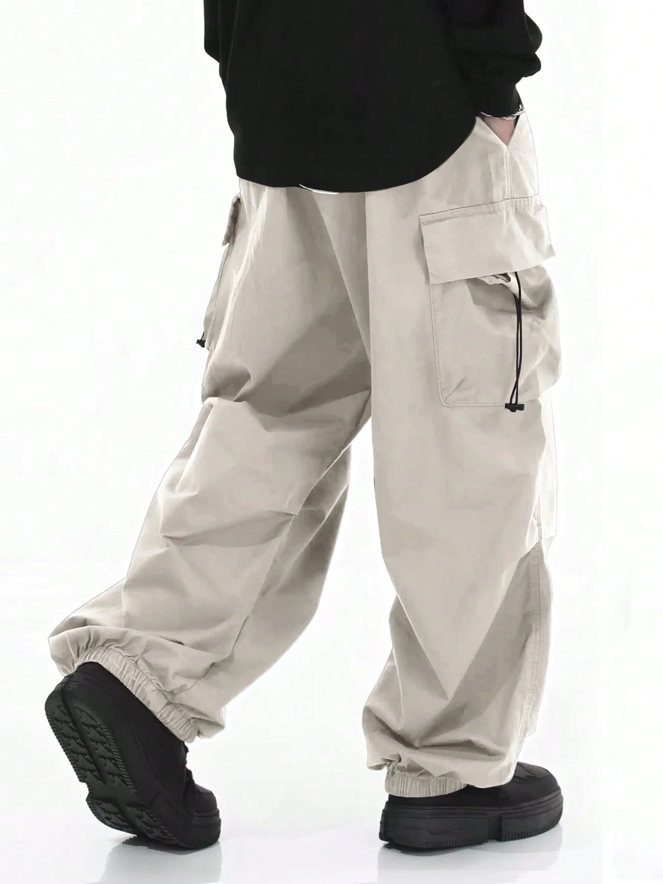 Drawstring Waist Flap Parachute Cargo Trousers - Image 31