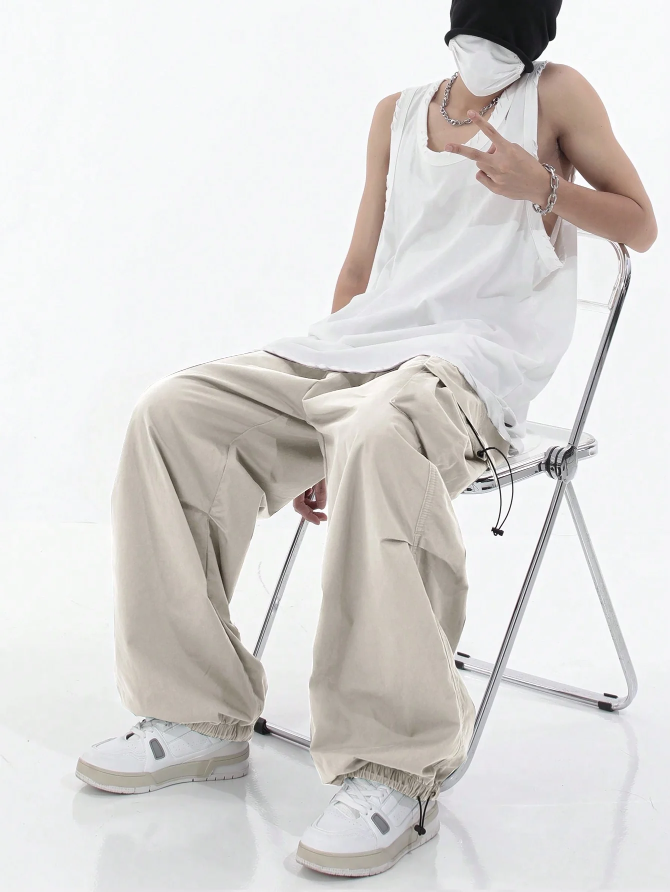 Drawstring Waist Flap Parachute Cargo Trousers - Image 32