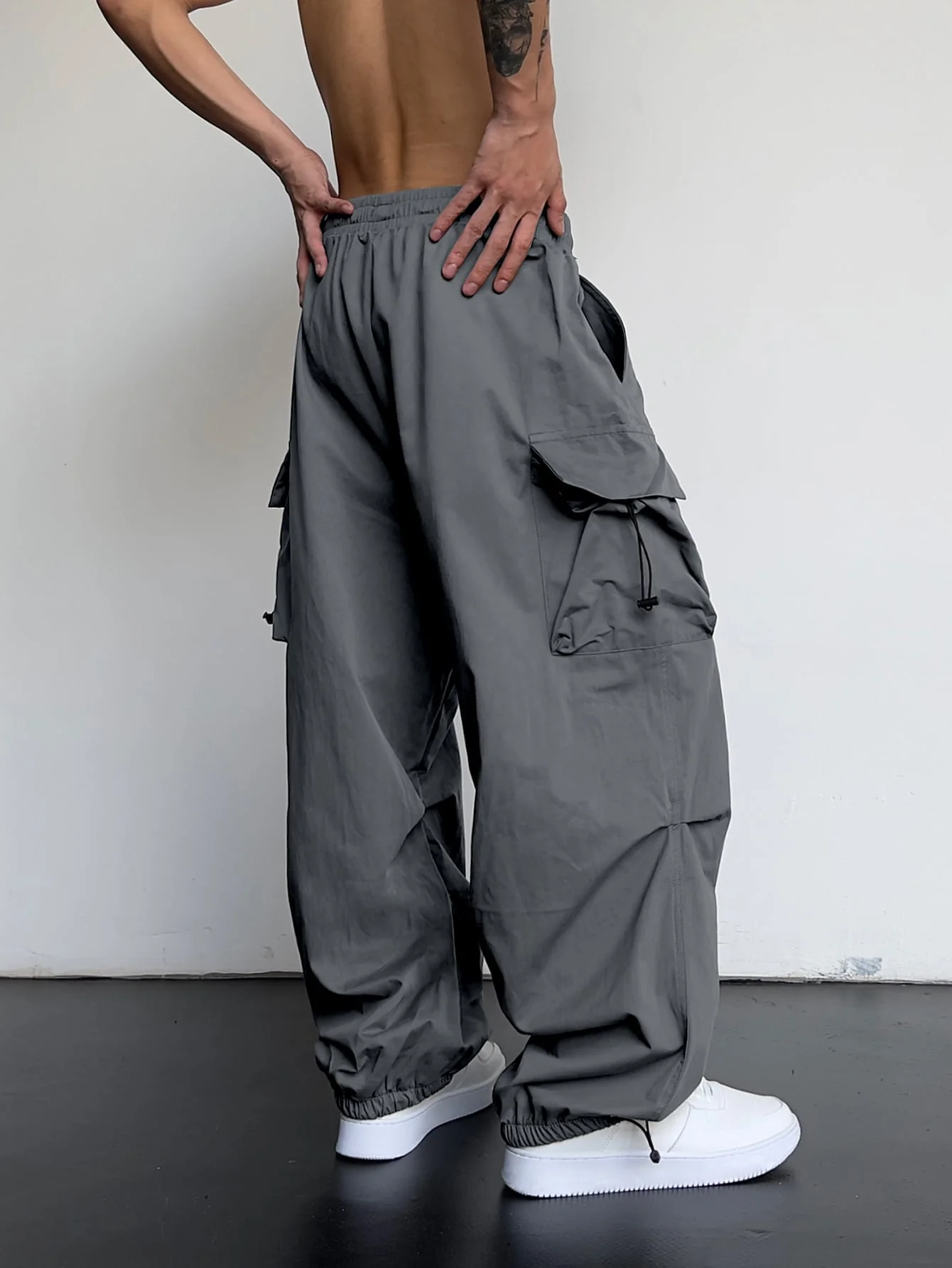 Drawstring Waist Flap Parachute Cargo Trousers - Image 34