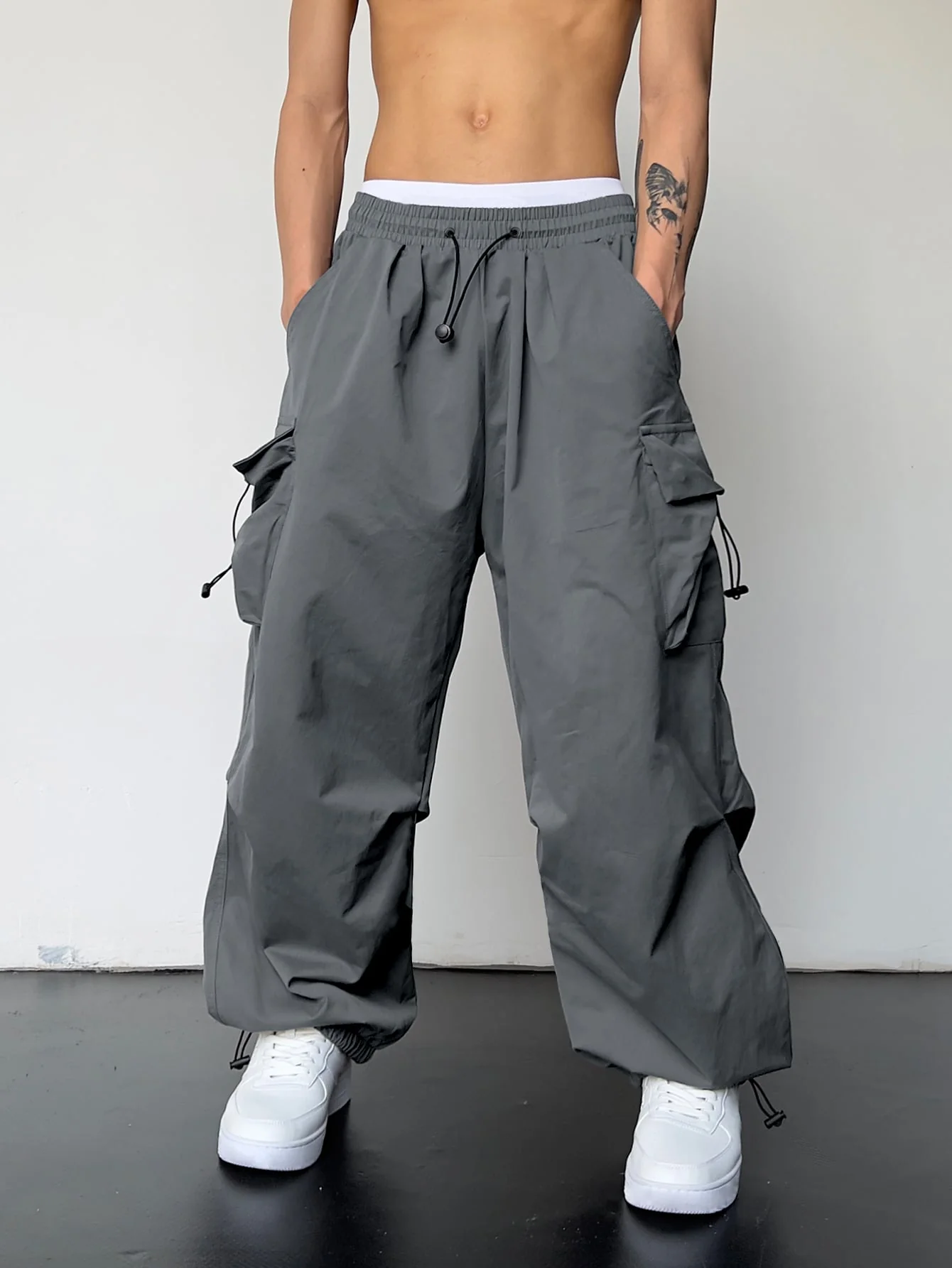 Drawstring Waist Flap Parachute Cargo Trousers - Image 35