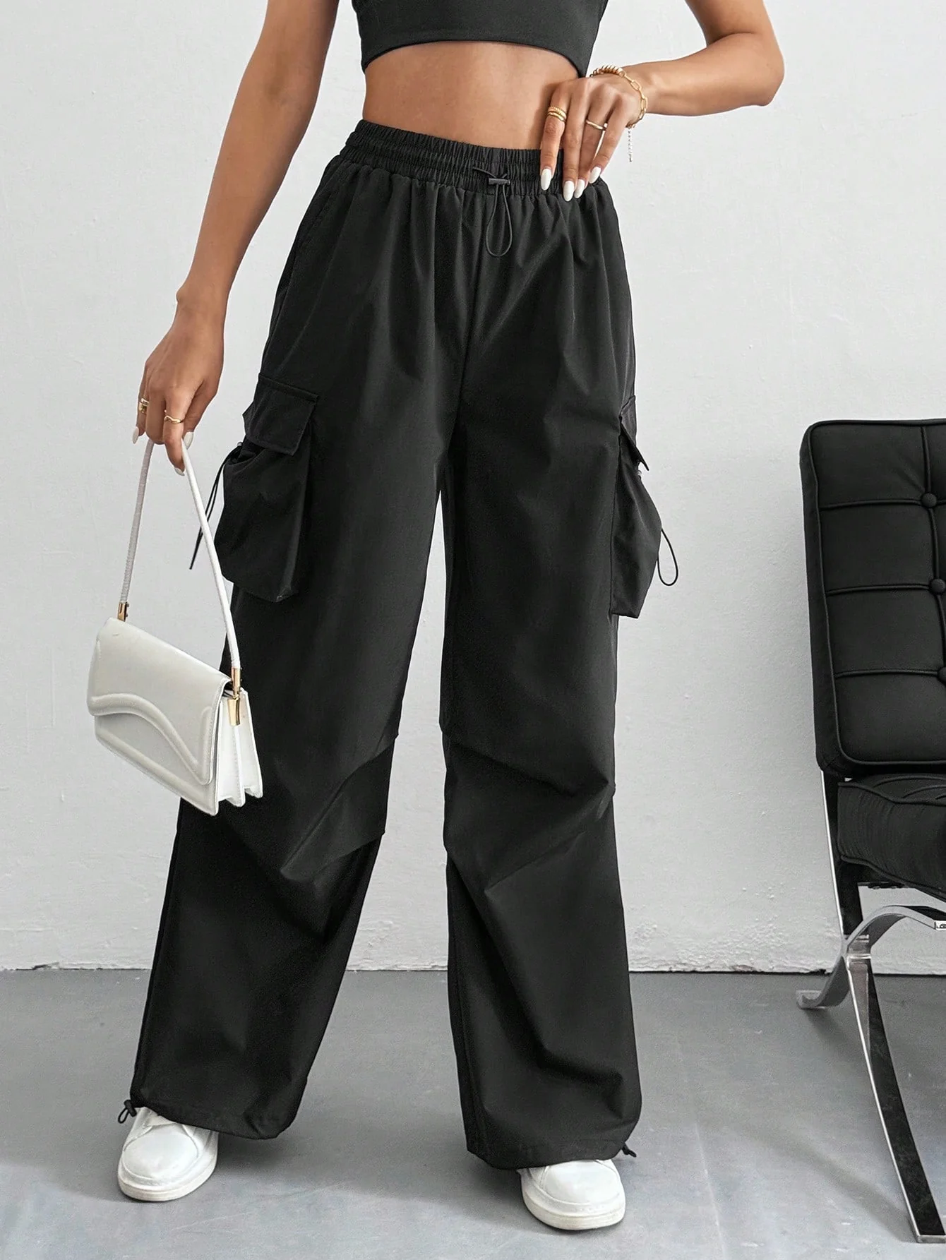 Drawstring Waist Flap Parachute Cargo Trousers - Image 6