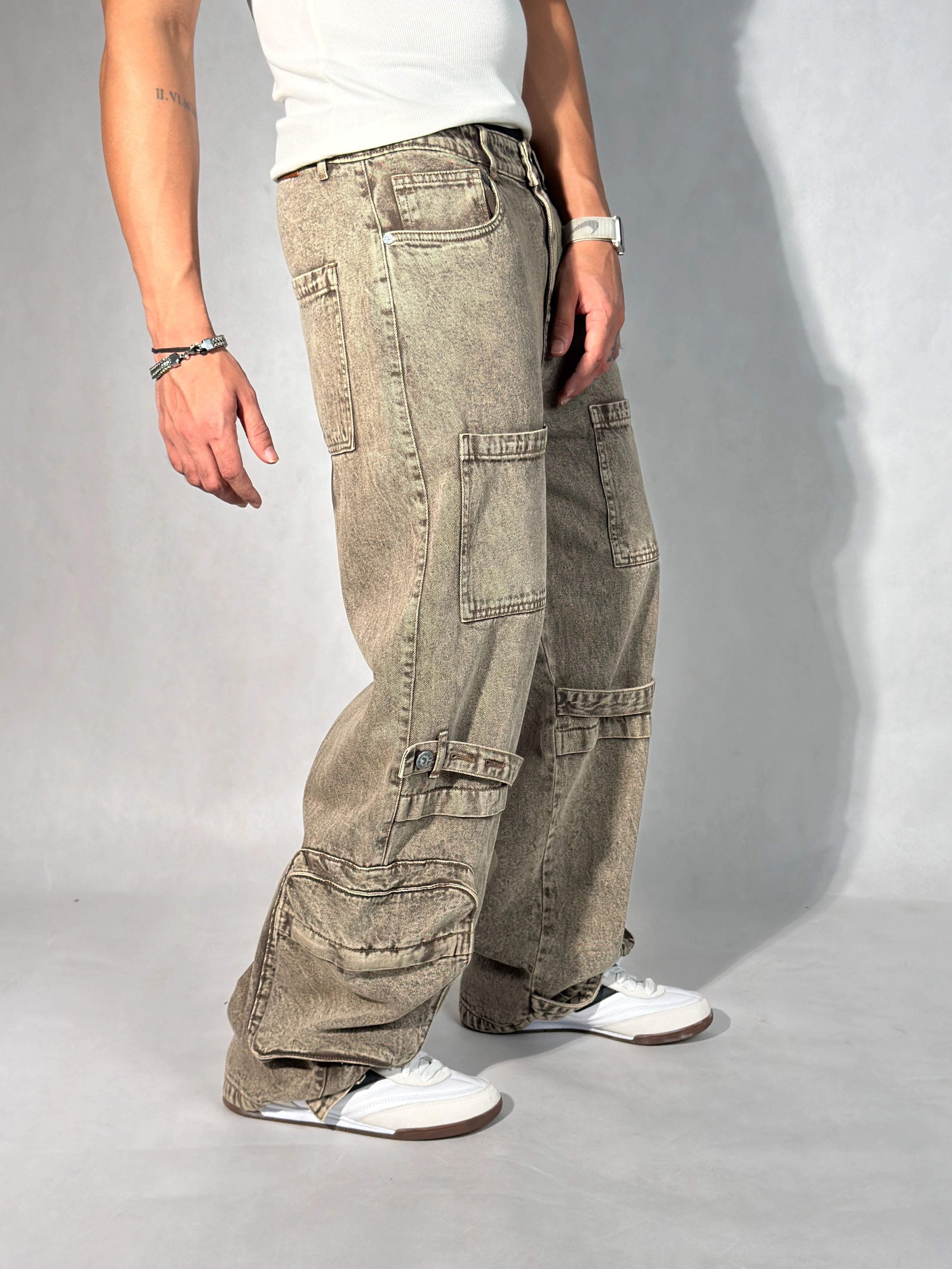 Driftwood Brown Utility Balloon Jeans - Image 2