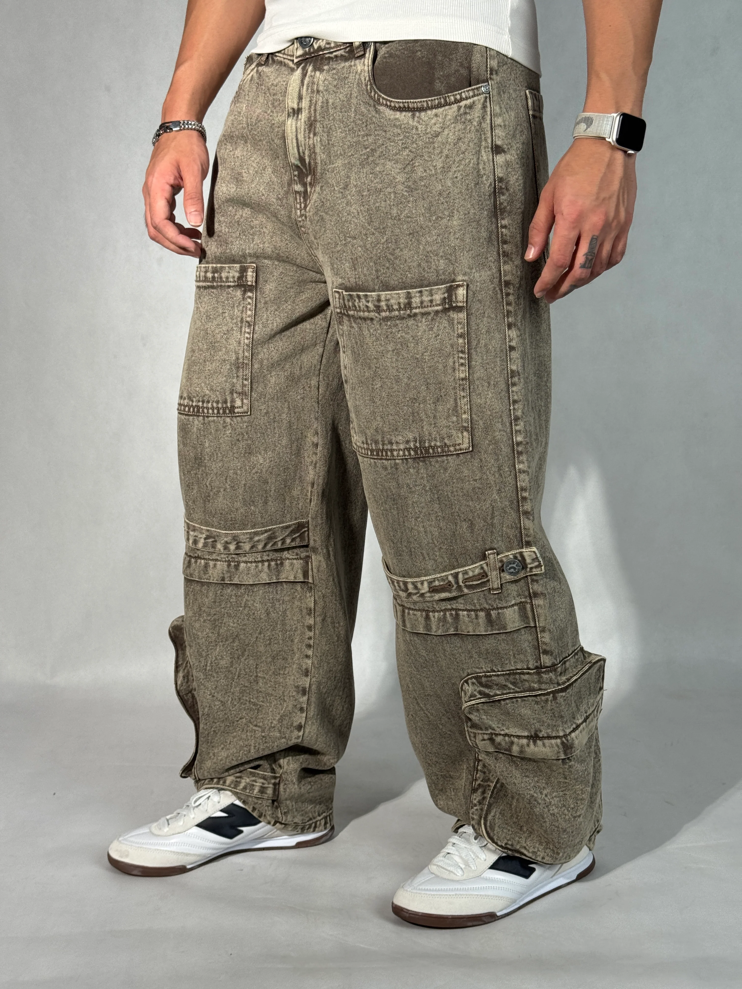 Driftwood Brown Utility Balloon Jeans - Image 4