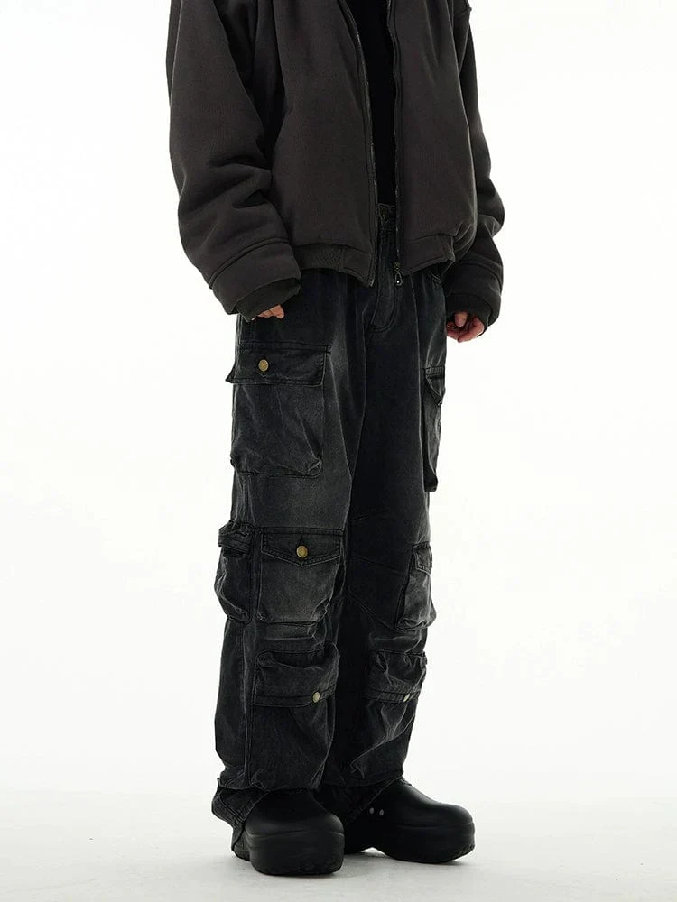 Faded Black Multi Purpose Pocket Baggy Cargo Jeans - Image 4