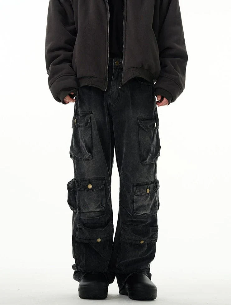 Faded Black Multi Purpose Pocket Baggy Cargo Jeans - Image 5