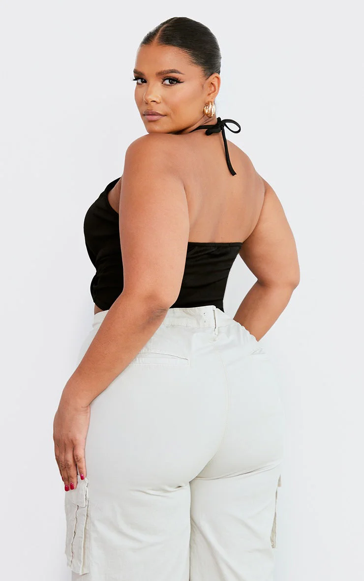 Fancy Halter Neck Plus Size Rib Top - Image 2