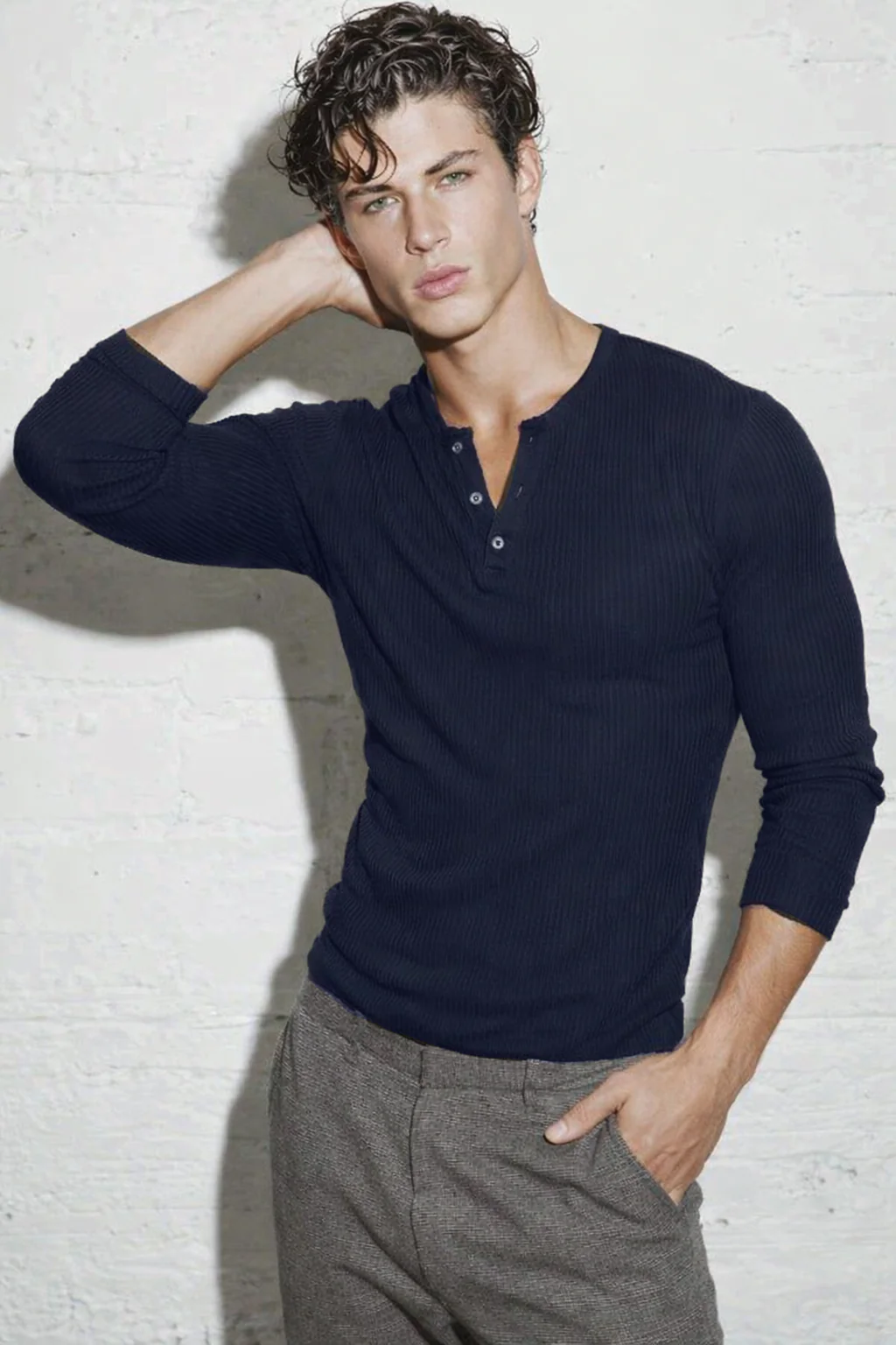 Fine Rib Henley Full Sleeve Tee - Image 4