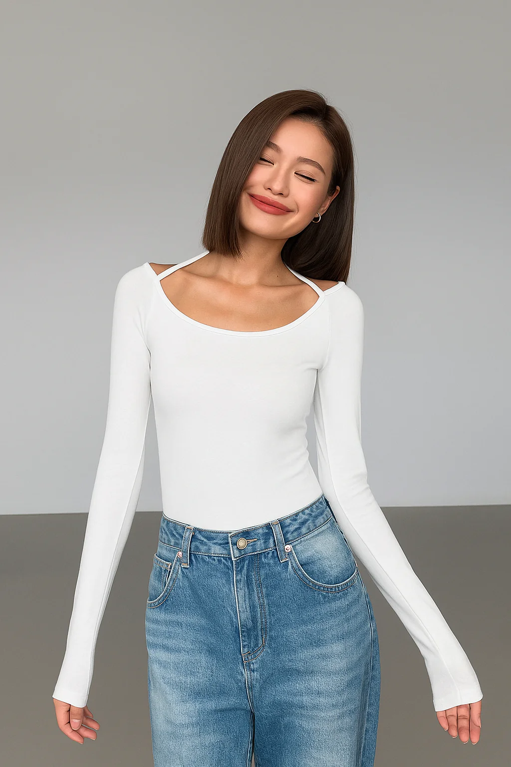 Fitted Scoop Tie Up Long Sleeve Top - Image 3