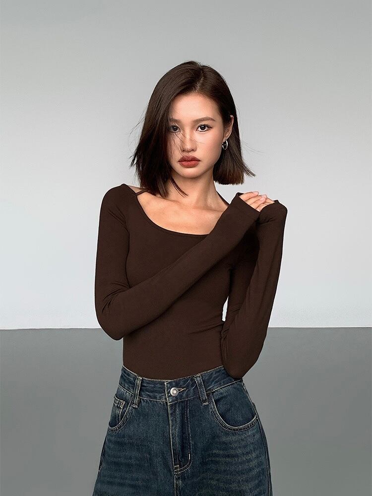Fitted Scoop Tie Up Long Sleeve Top - Image 6