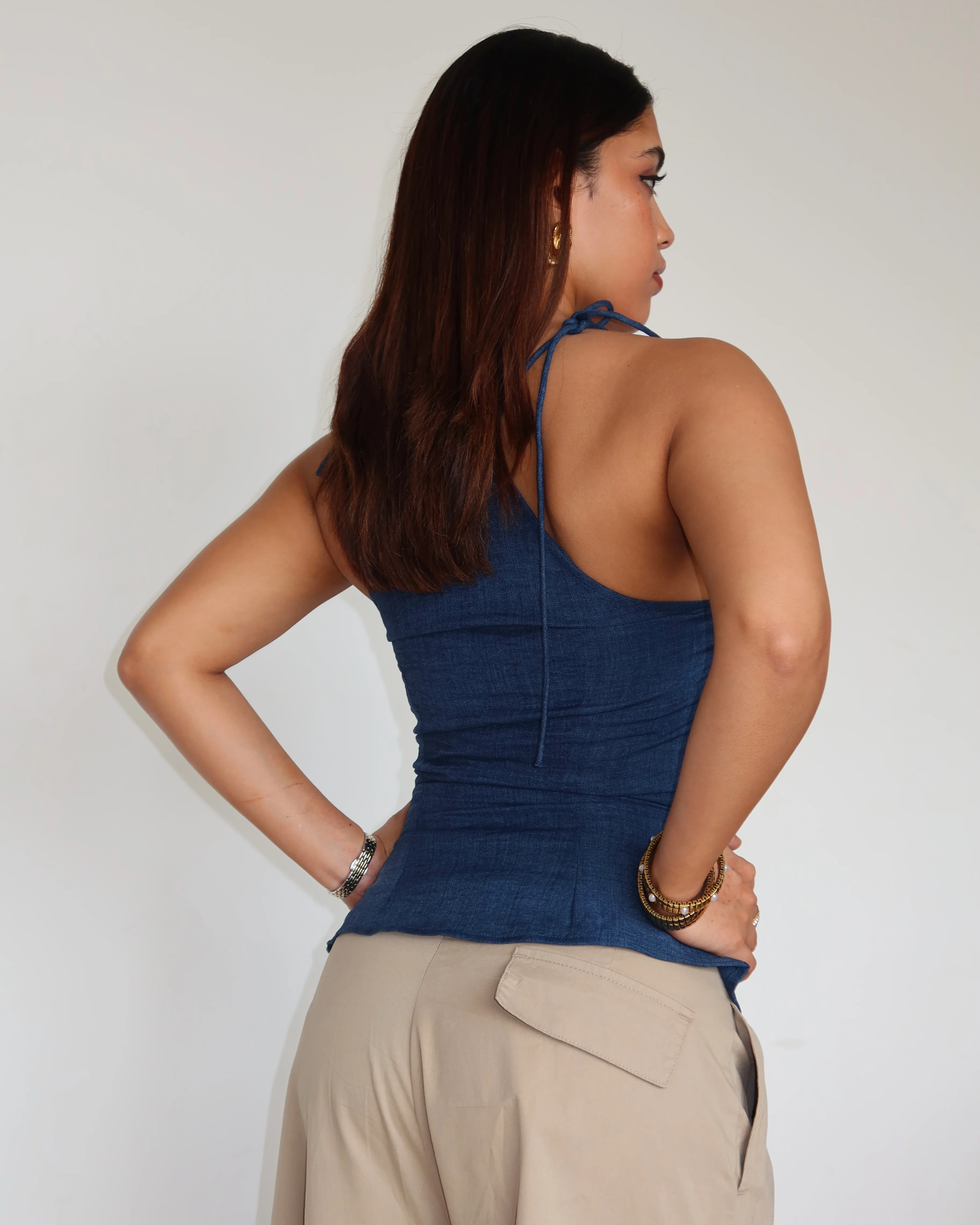 Flare Cut Tie Up Halter Top - Image 3