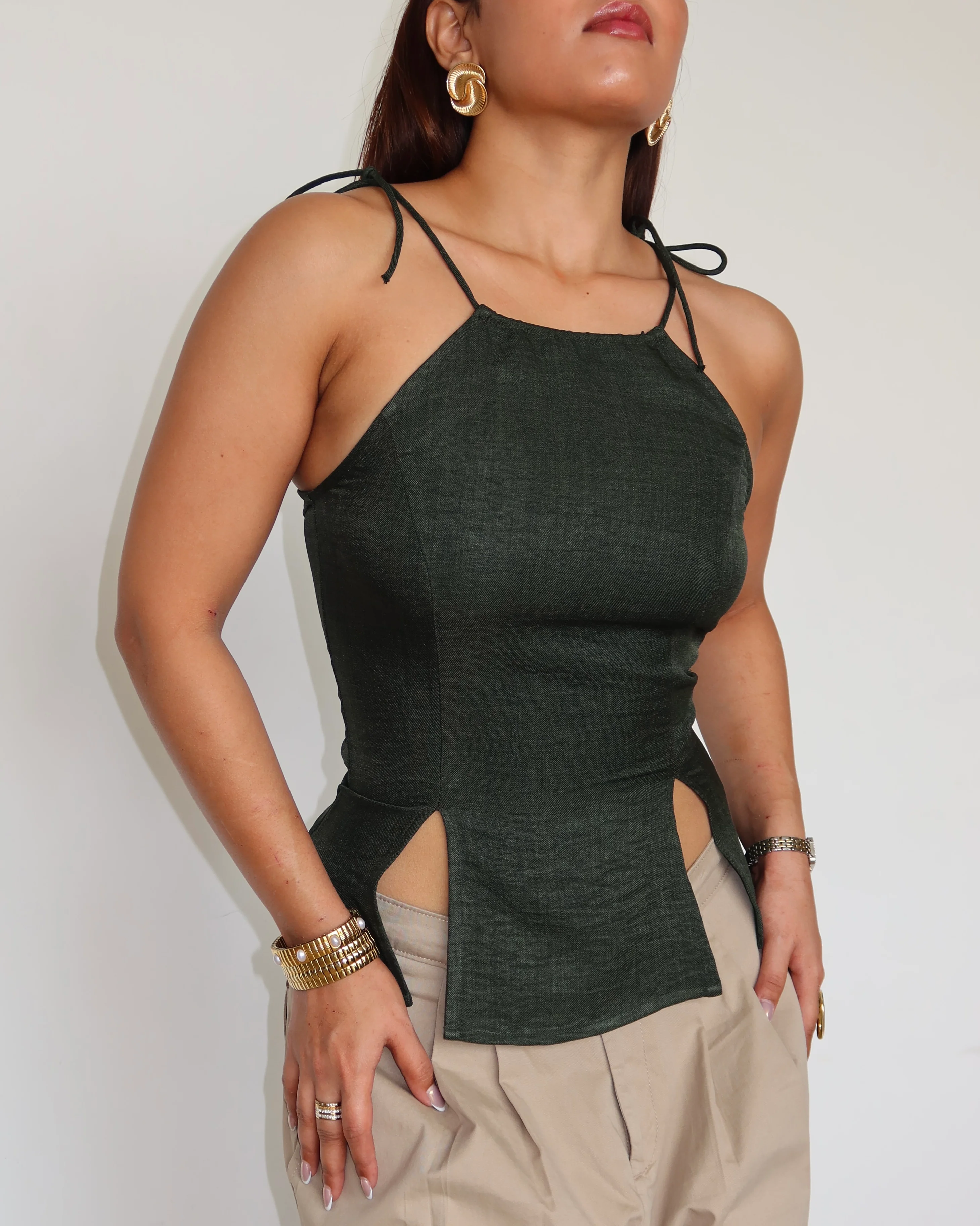 Flare Cut Tie Up Halter Top - Image 4
