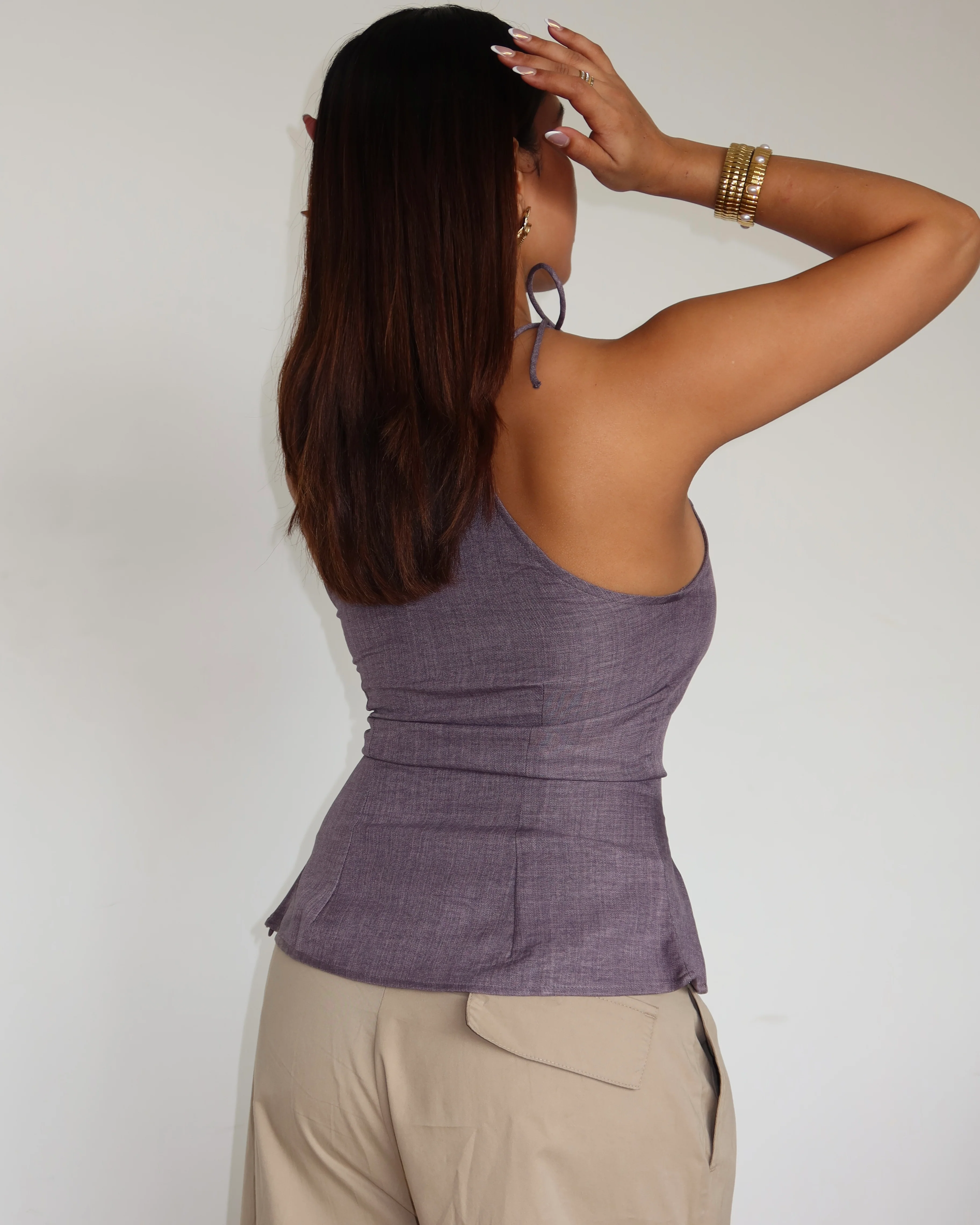 Flare Cut Tie Up Halter Top - Image 8