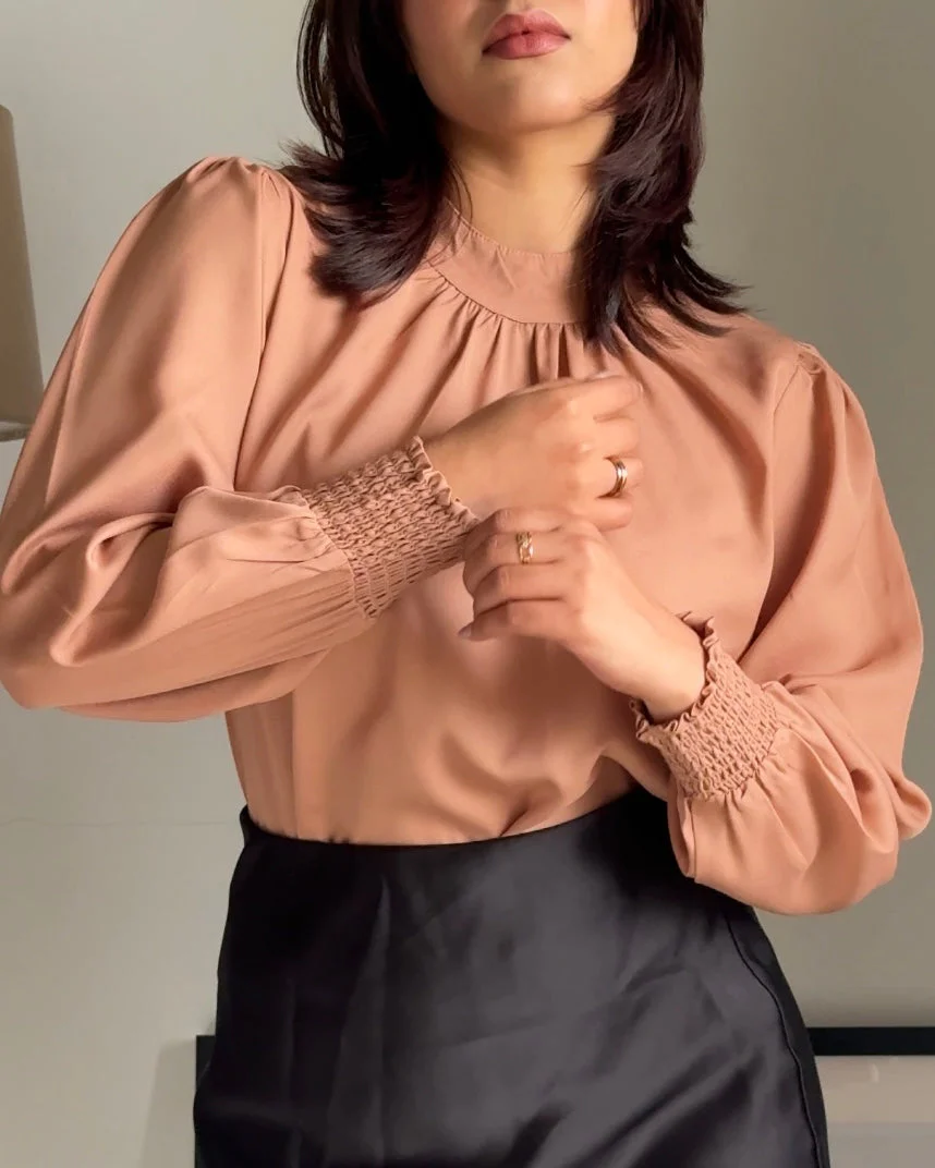 Gathered neck blouse with bishop sleeves - Image 4