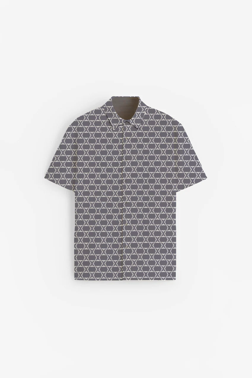Greyish Blue geometric Print Short Sleeve Shirt - Image 2