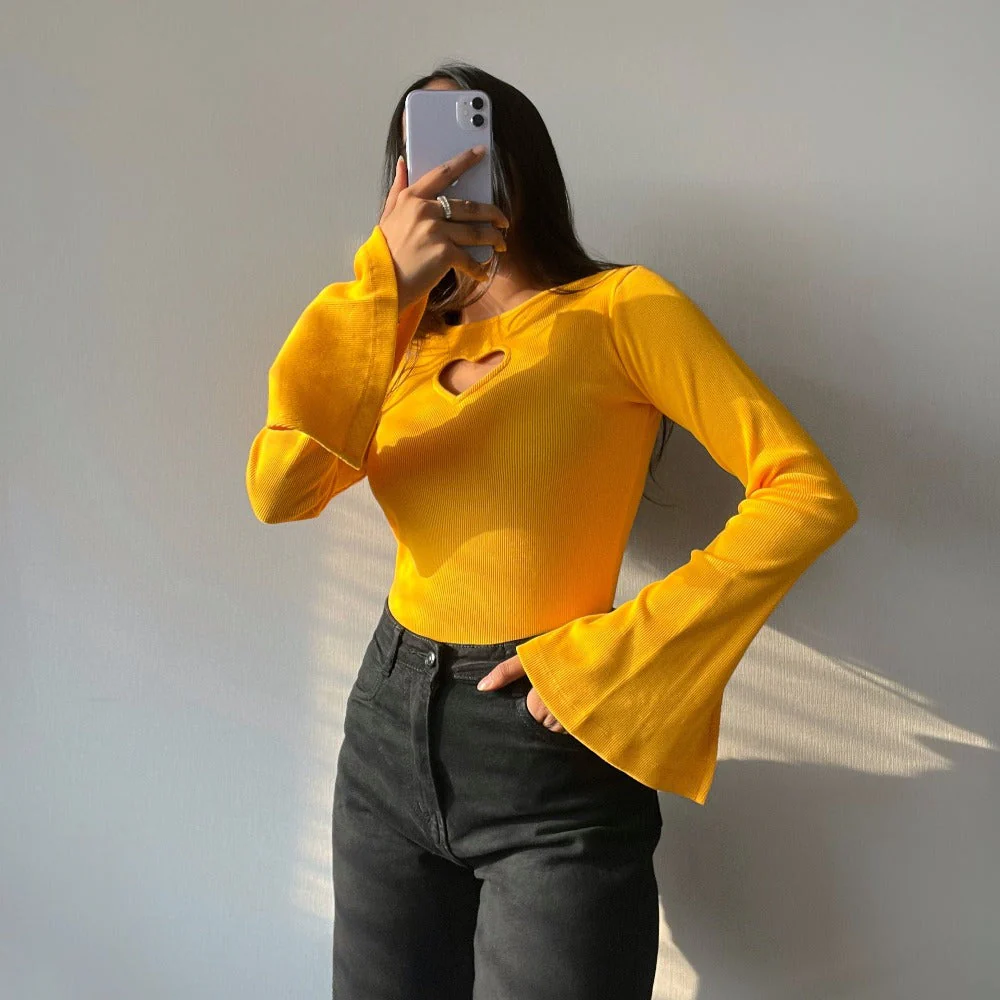 Heart Cut Out Bell Sleeve Top - Image 2