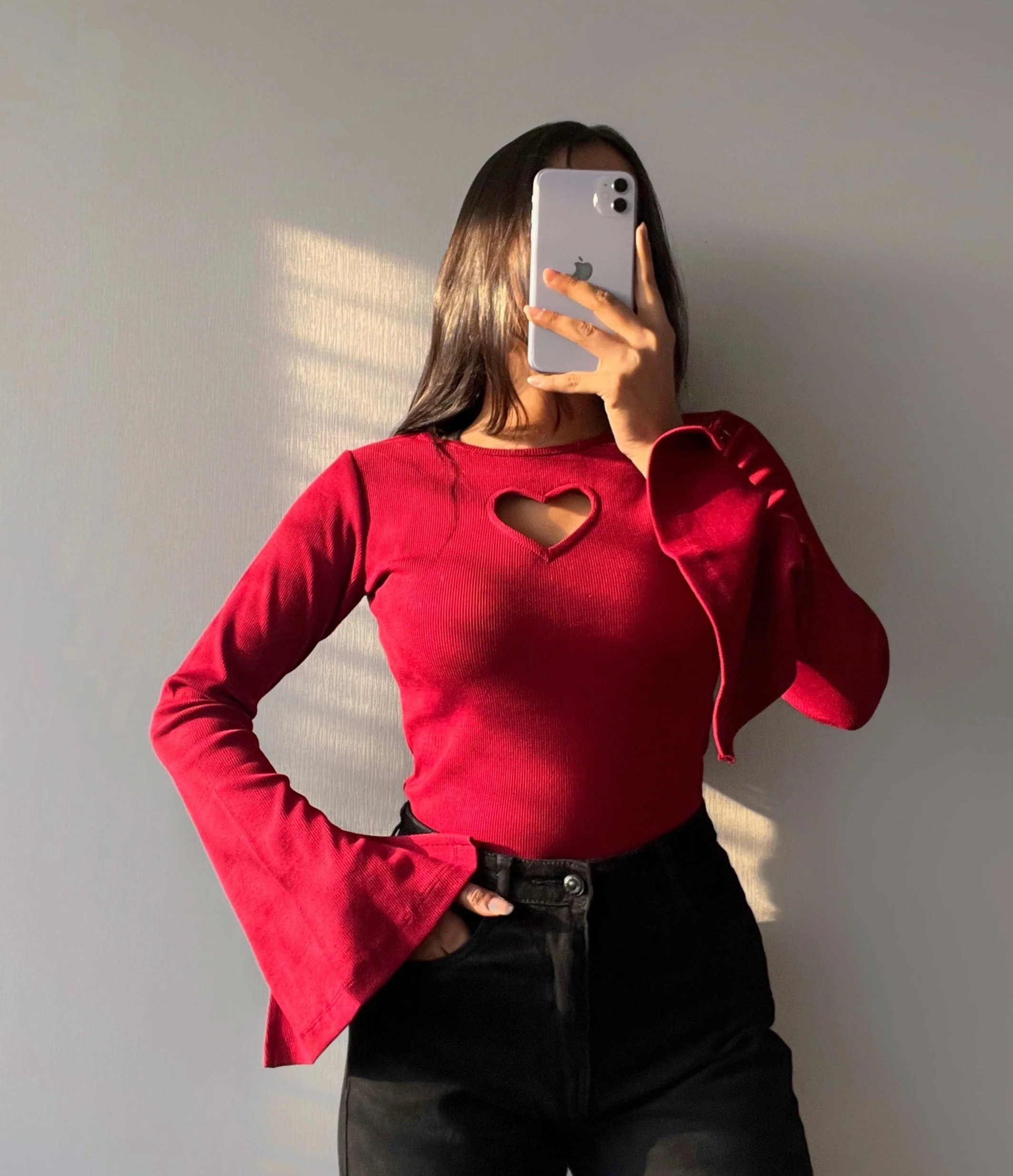 Heart Cut Out Bell Sleeve Top - Image 5