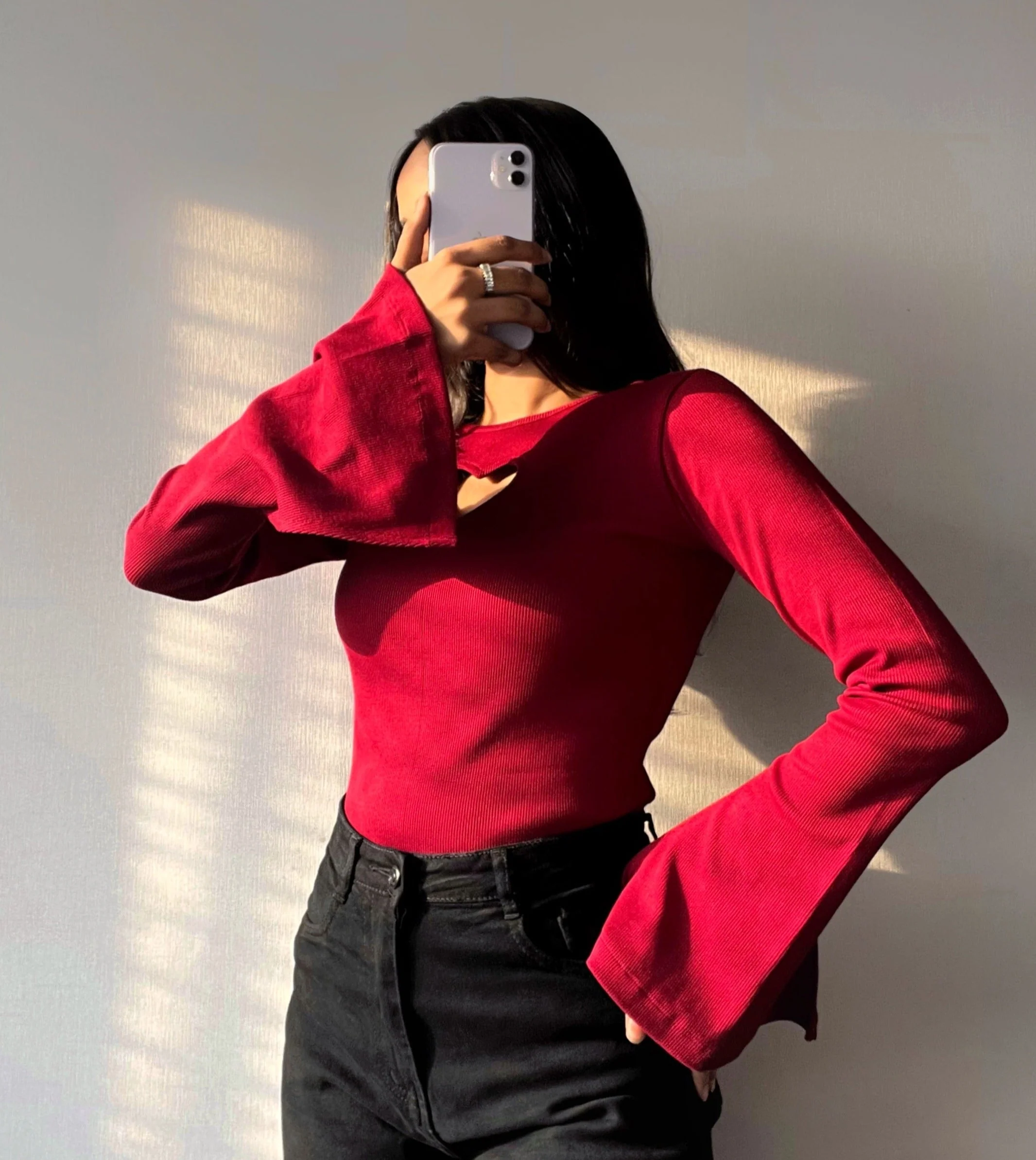 Heart Cut Out Bell Sleeve Top - Image 6
