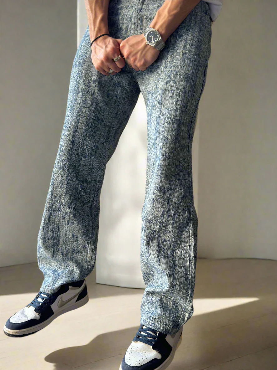 High-End Bamboo Texture Jacquard Baggy Jeans - Image 2