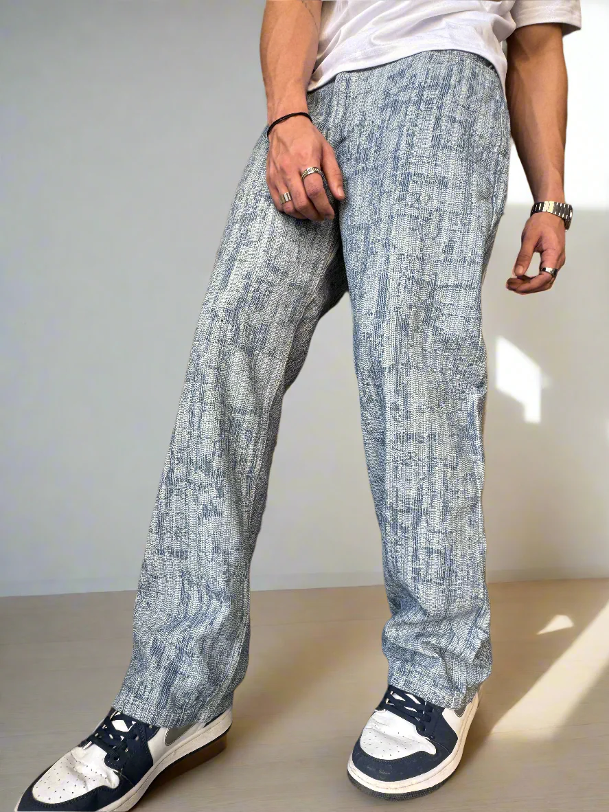 High-End Bamboo Texture Jacquard Baggy Jeans - Image 3