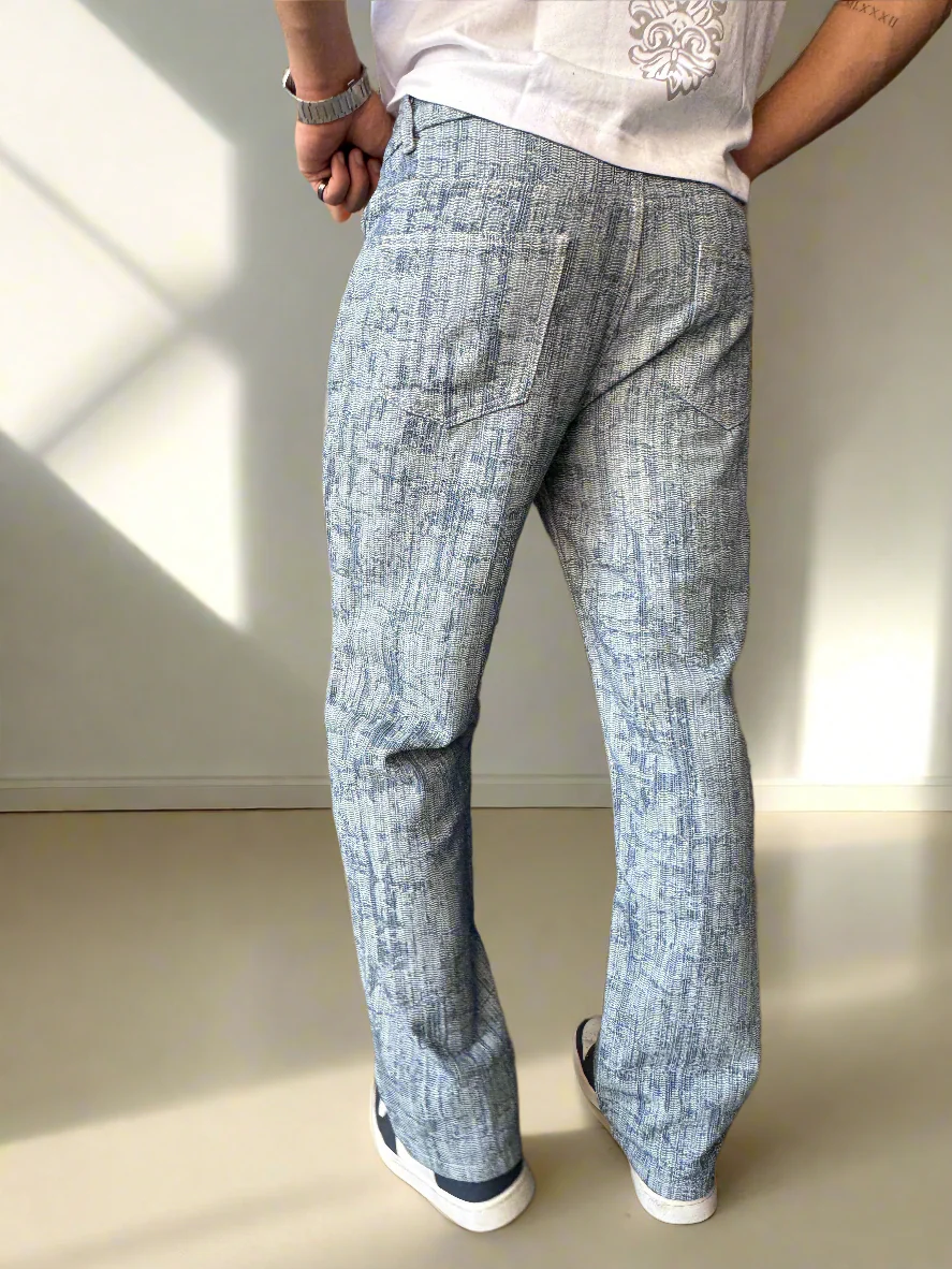 High-End Bamboo Texture Jacquard Baggy Jeans - Image 4
