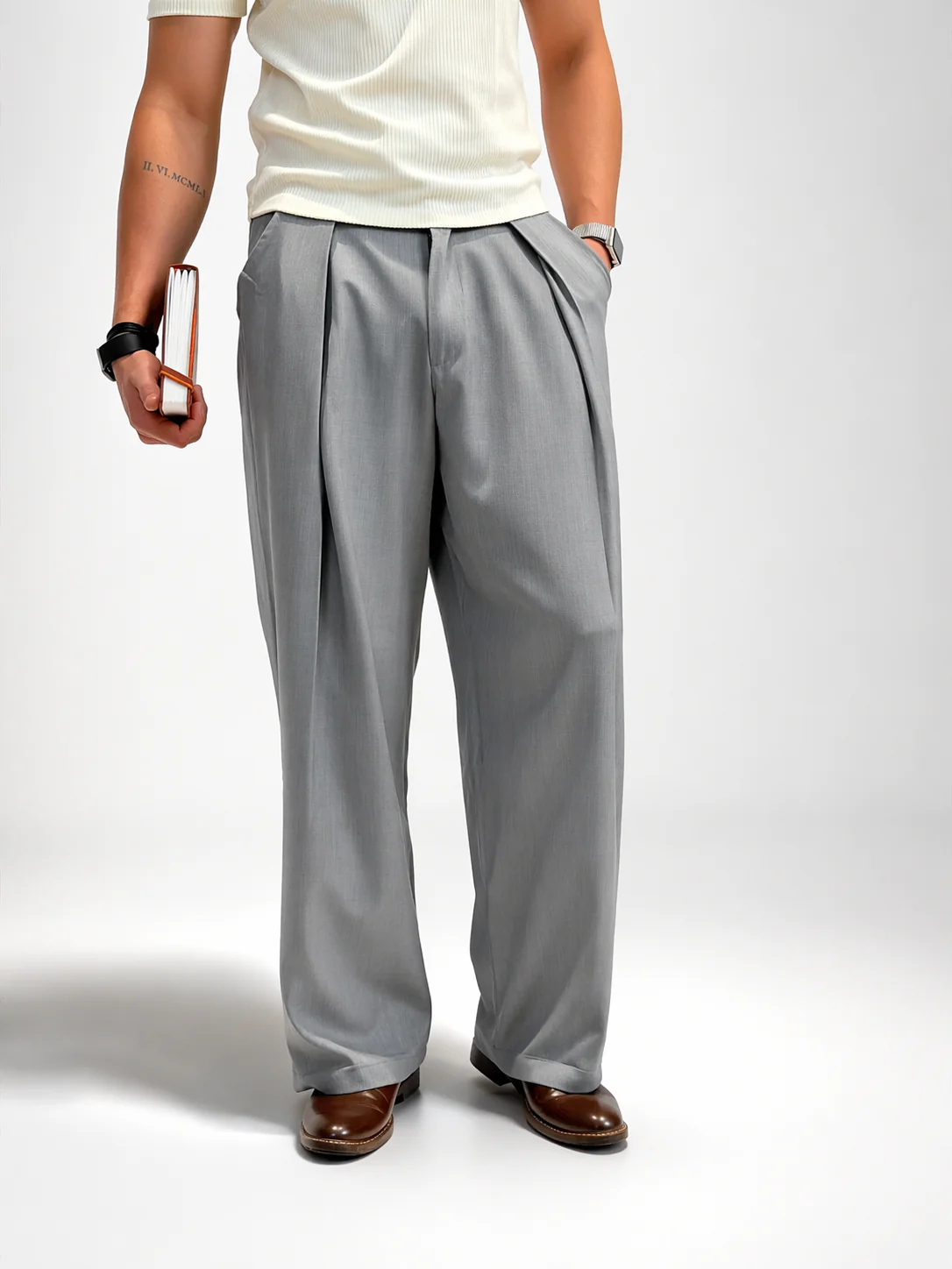High Profile Pleat Straight Leg Trousers