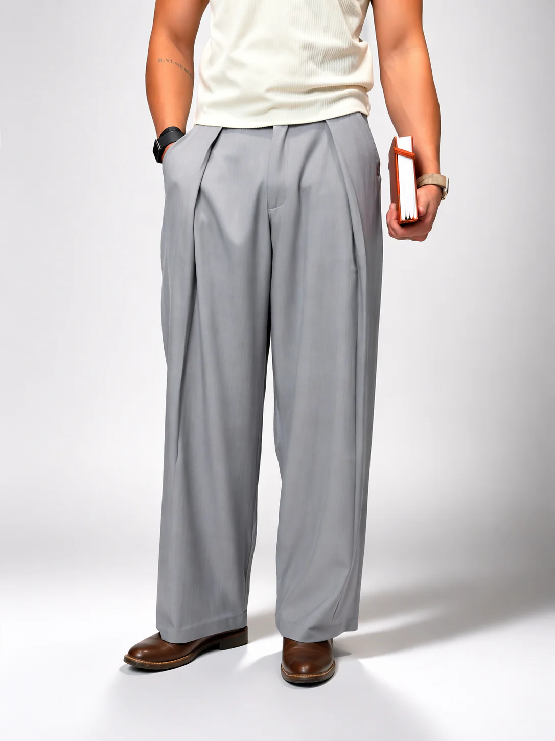High Profile Pleat Straight Leg Trousers - Image 3