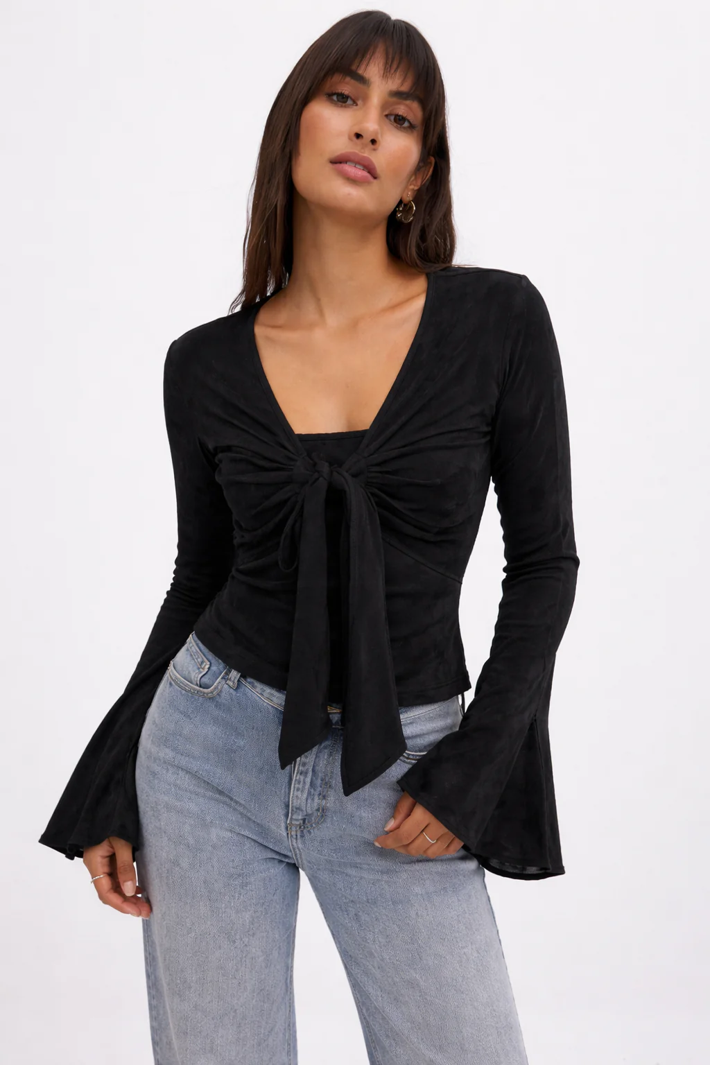 Iris Mesh Bell Sleeve Tie Top - Image 9