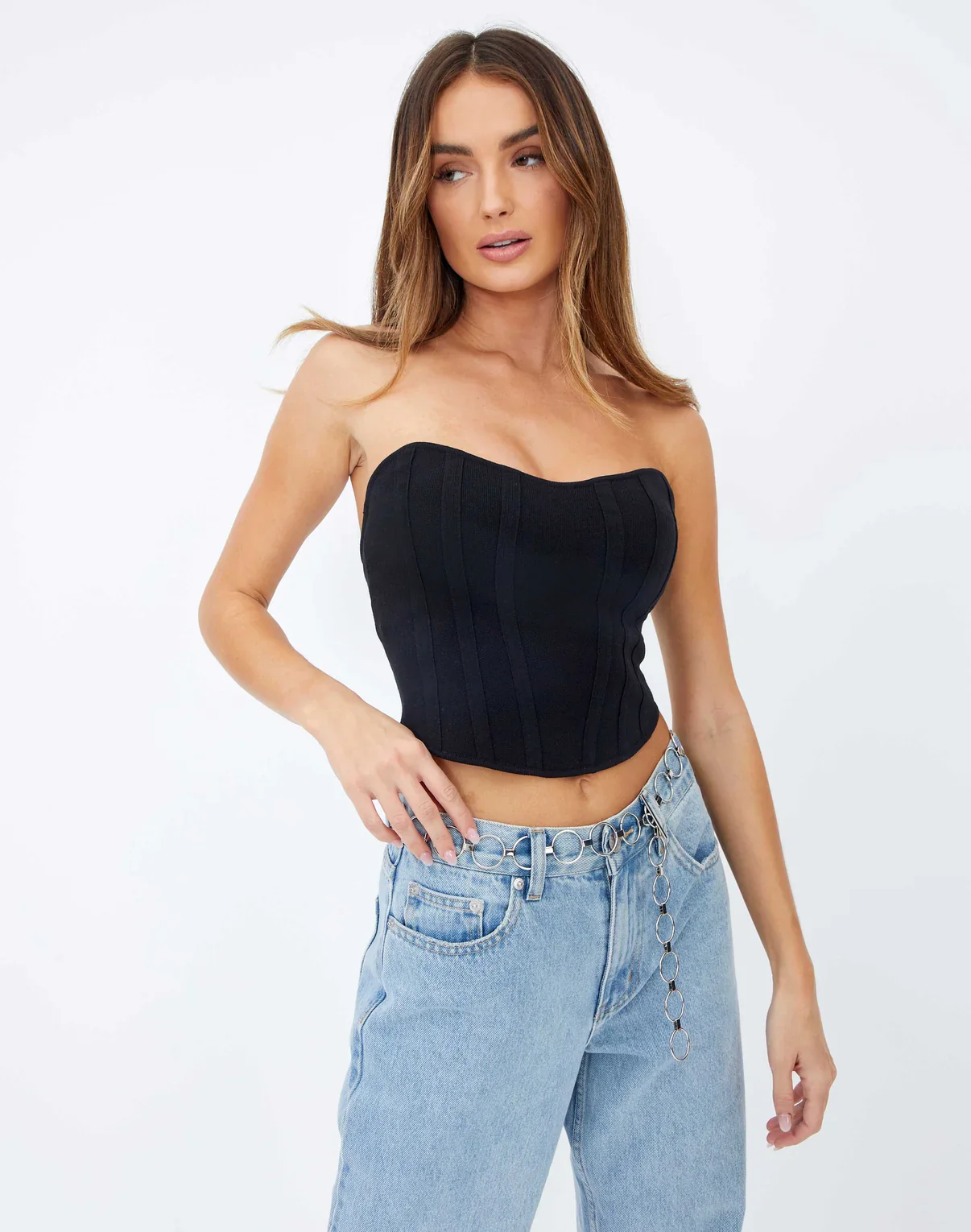 Jet Black Bustier Corset Knit Top - Image 5