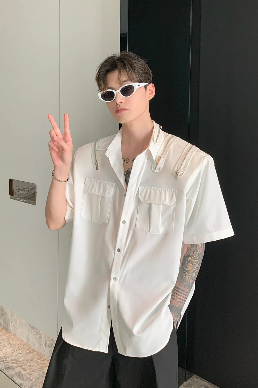 Korean All Over Zipper Oversized Shirt With Pockets - Image 10