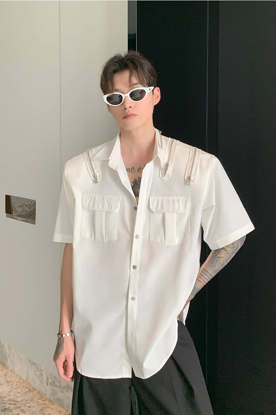 Korean All Over Zipper Oversized Shirt With Pockets - Image 7
