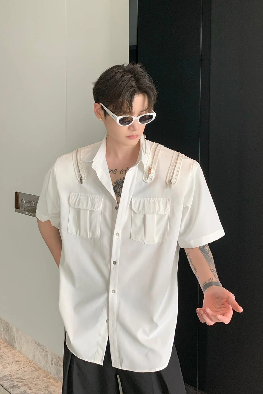 Korean All Over Zipper Oversized Shirt With Pockets - Image 8