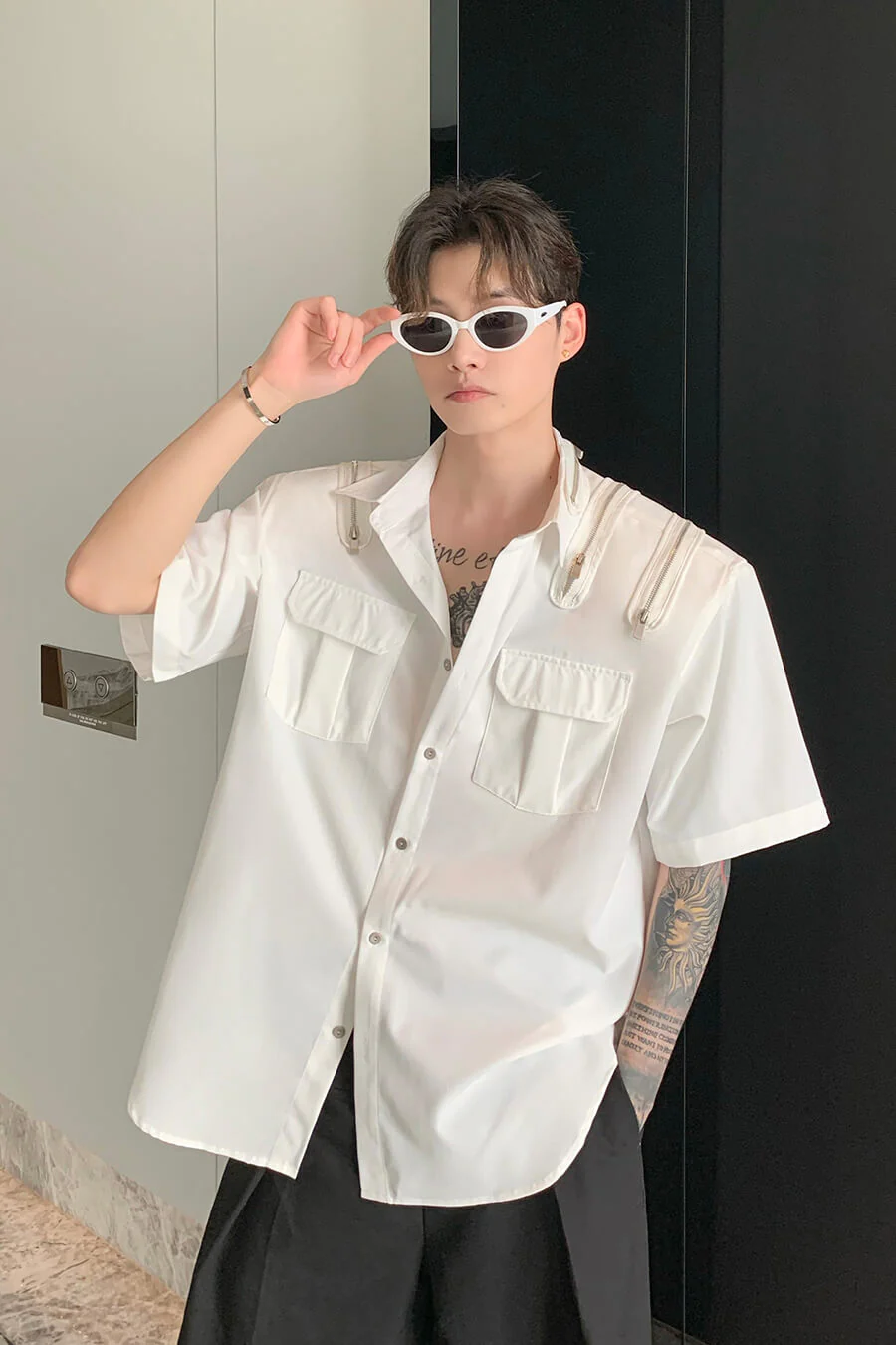 Korean All Over Zipper Oversized Shirt With Pockets - Image 9