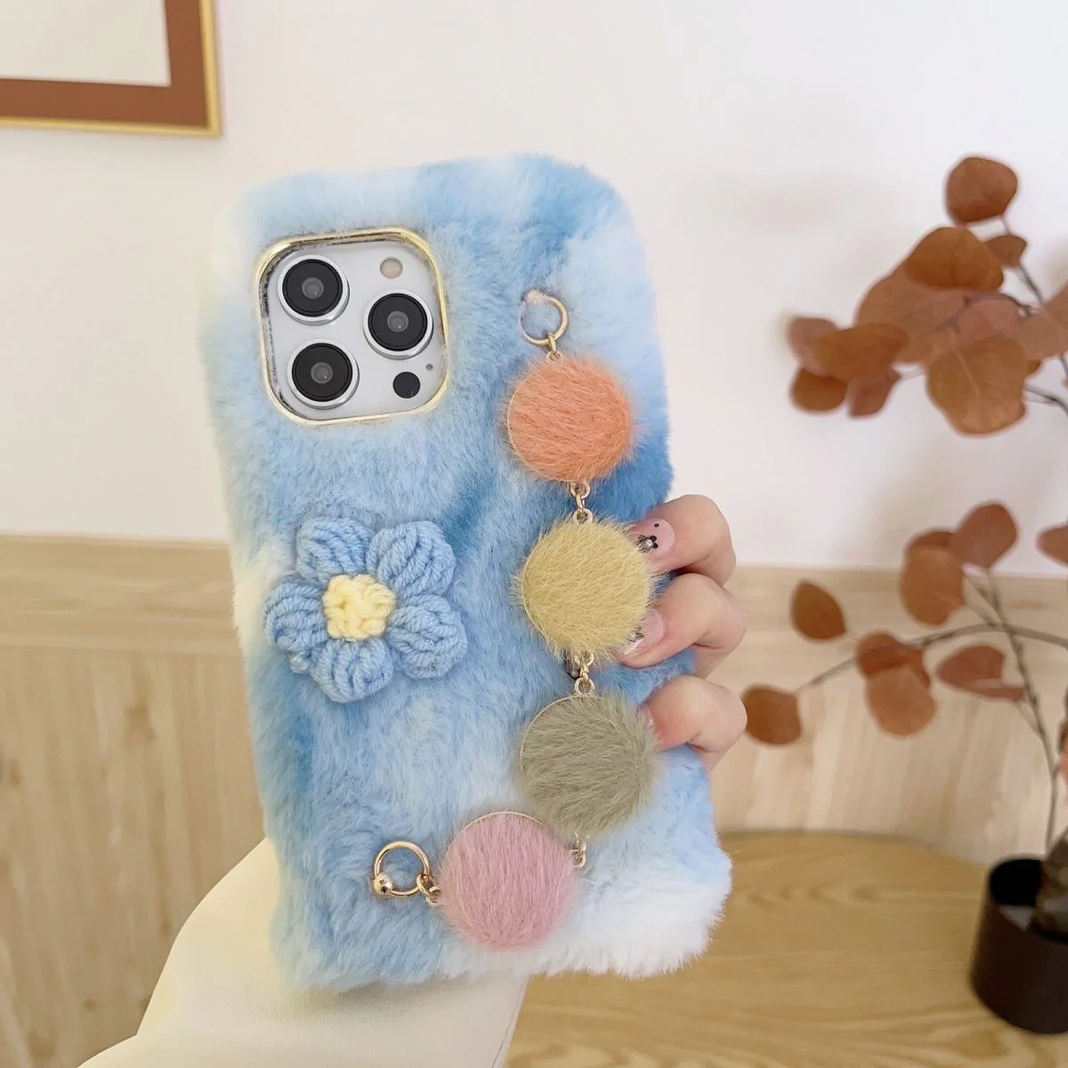 Korean Cute Knit Flower with Bracelet Iphone Cover - Image 4
