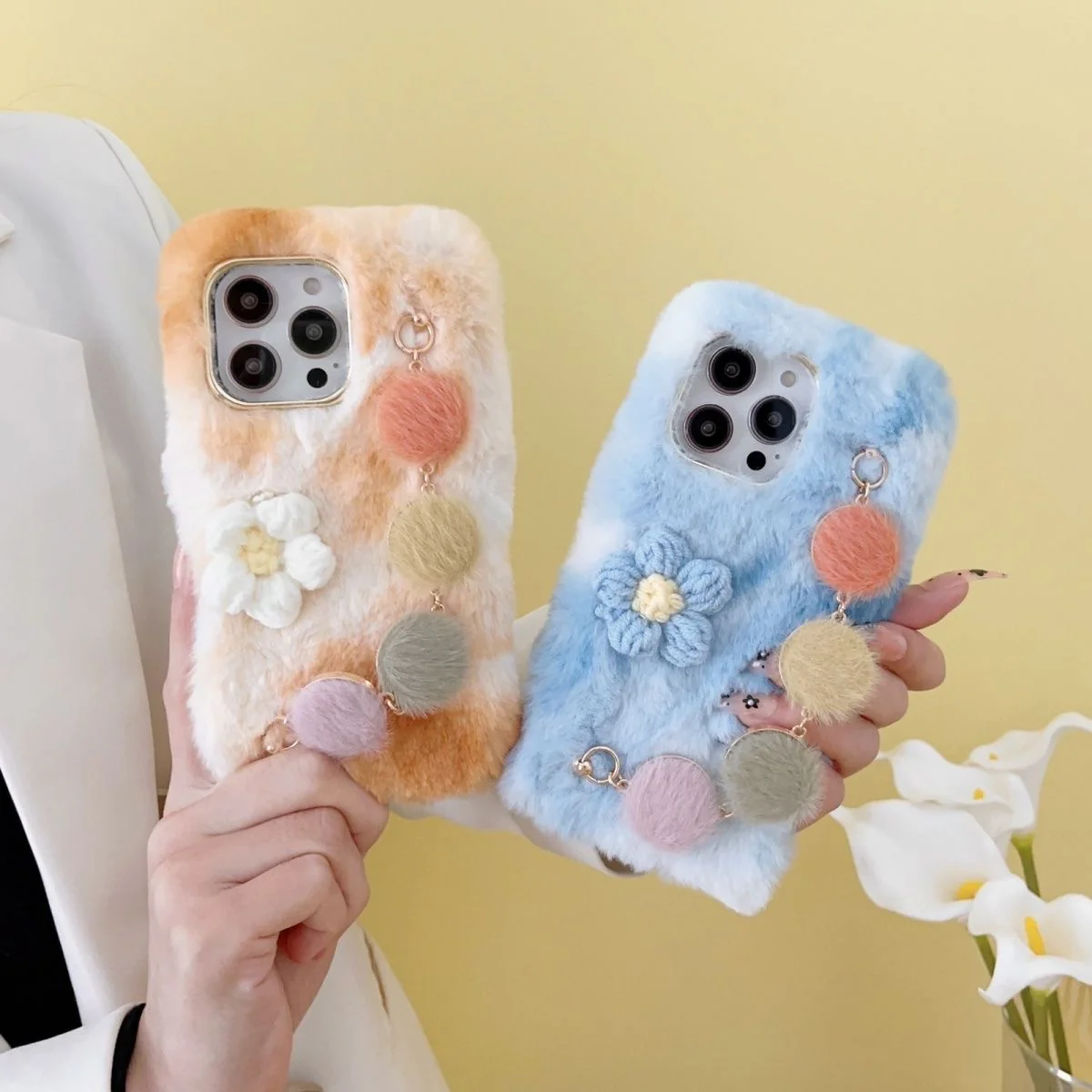 Korean Cute Knit Flower with Bracelet Iphone Cover - Image 7