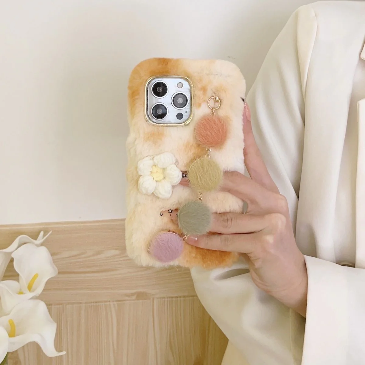 Korean Cute Knit Flower with Bracelet Iphone Cover - Image 9